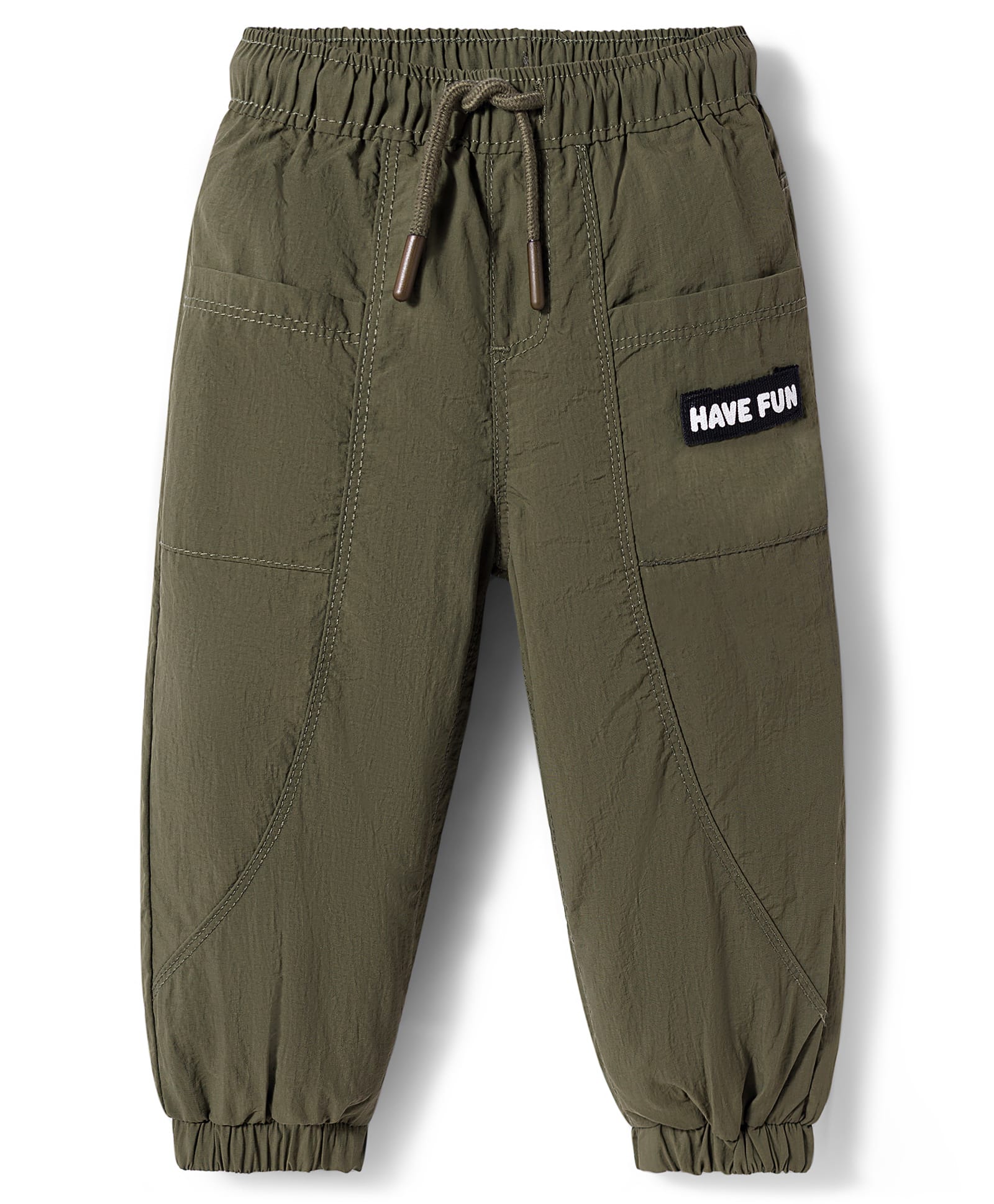Babyhug Woven Full Length Trouser With Stretch & Text Badge - Olive Green-image-0