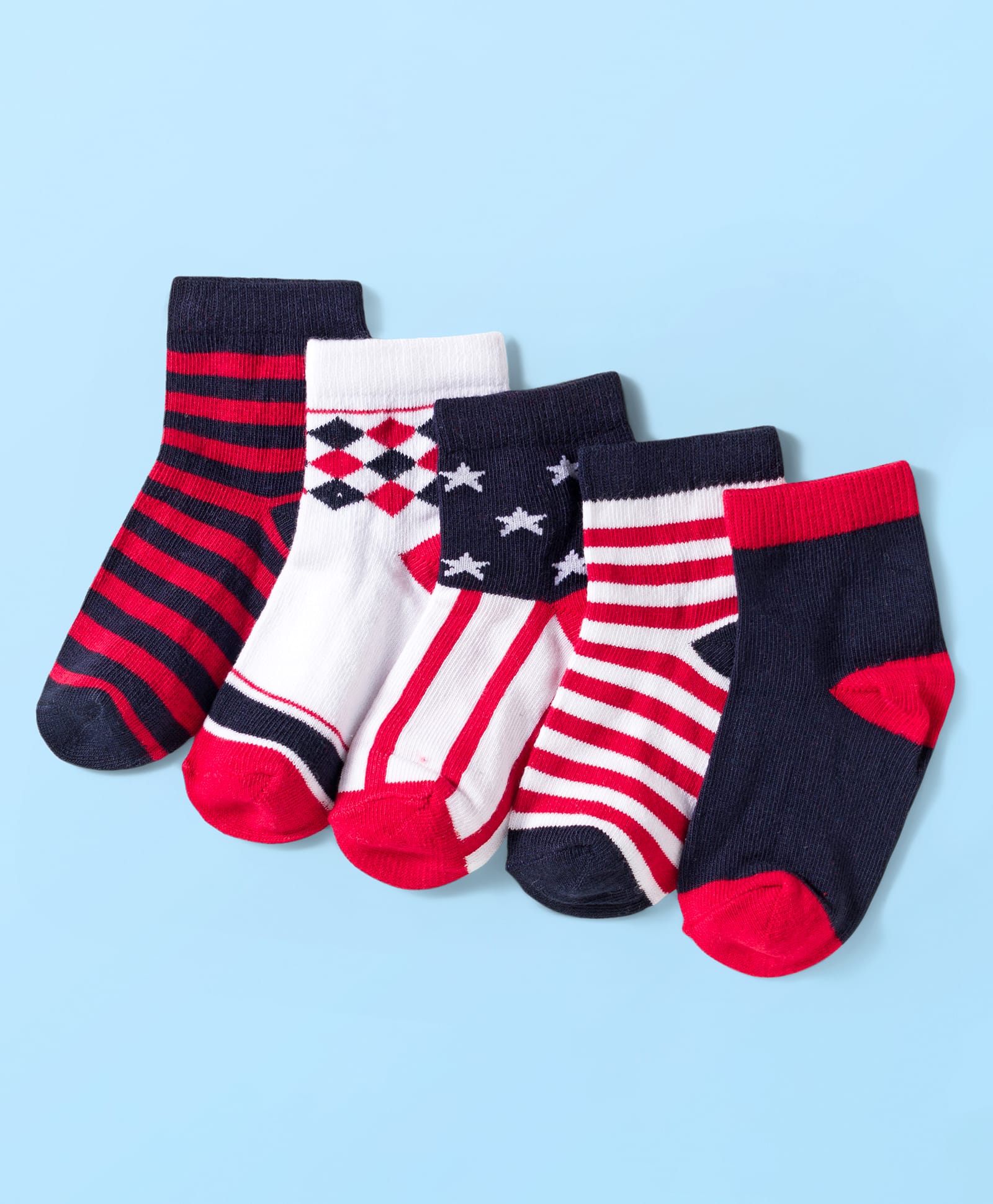 Cute Walk by Babyhug Knit Ankle Length Anti Bacterial Socks with Stripes & Star Design Pack of 5 - Red & Navy Blue-image-36