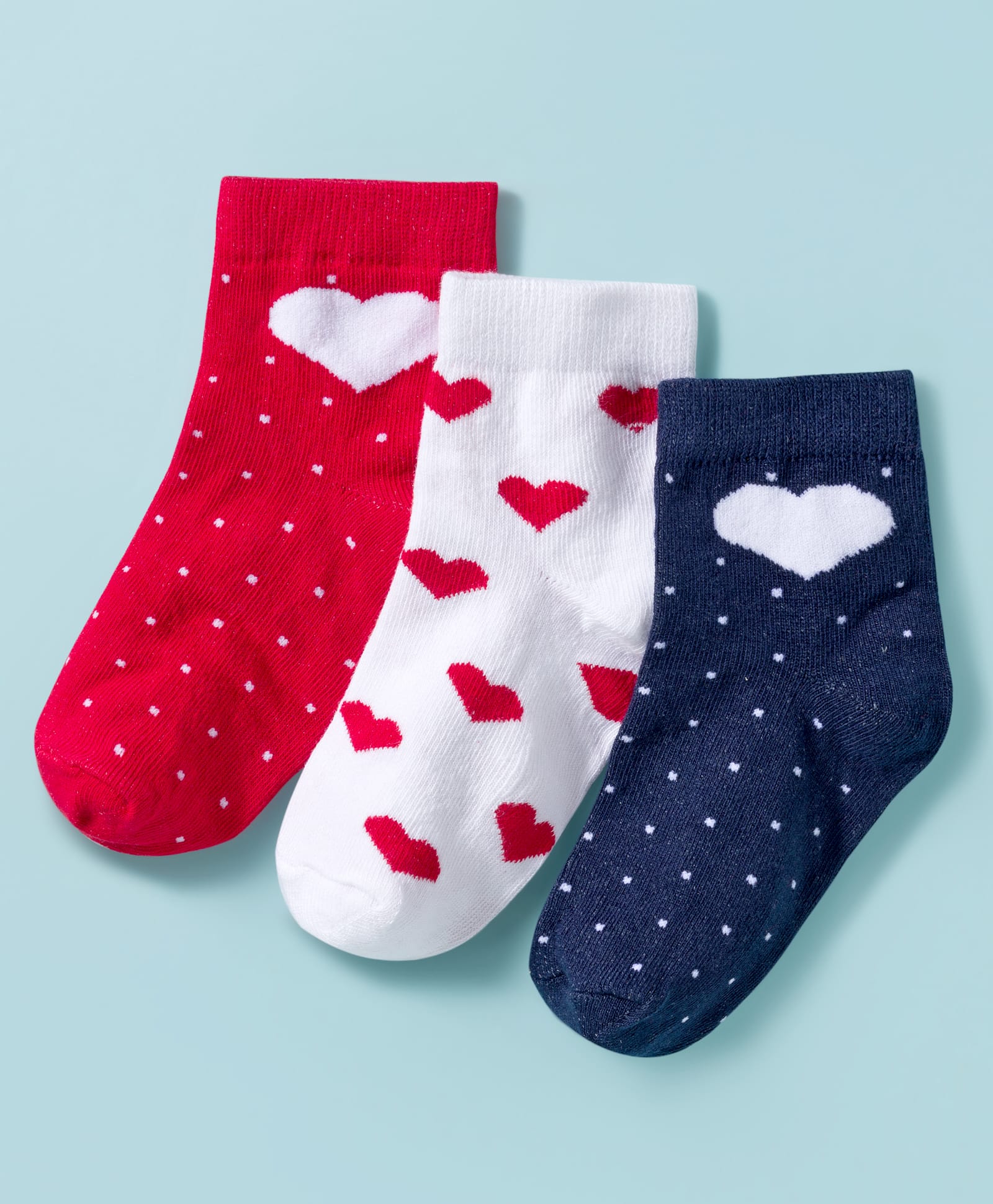 Cute Walk By Babyhug Knit Ankle Length Anti-Bacterial Socks with Heart & Polka Design Pack of 3 -Red & White Navy Blue-picture-23