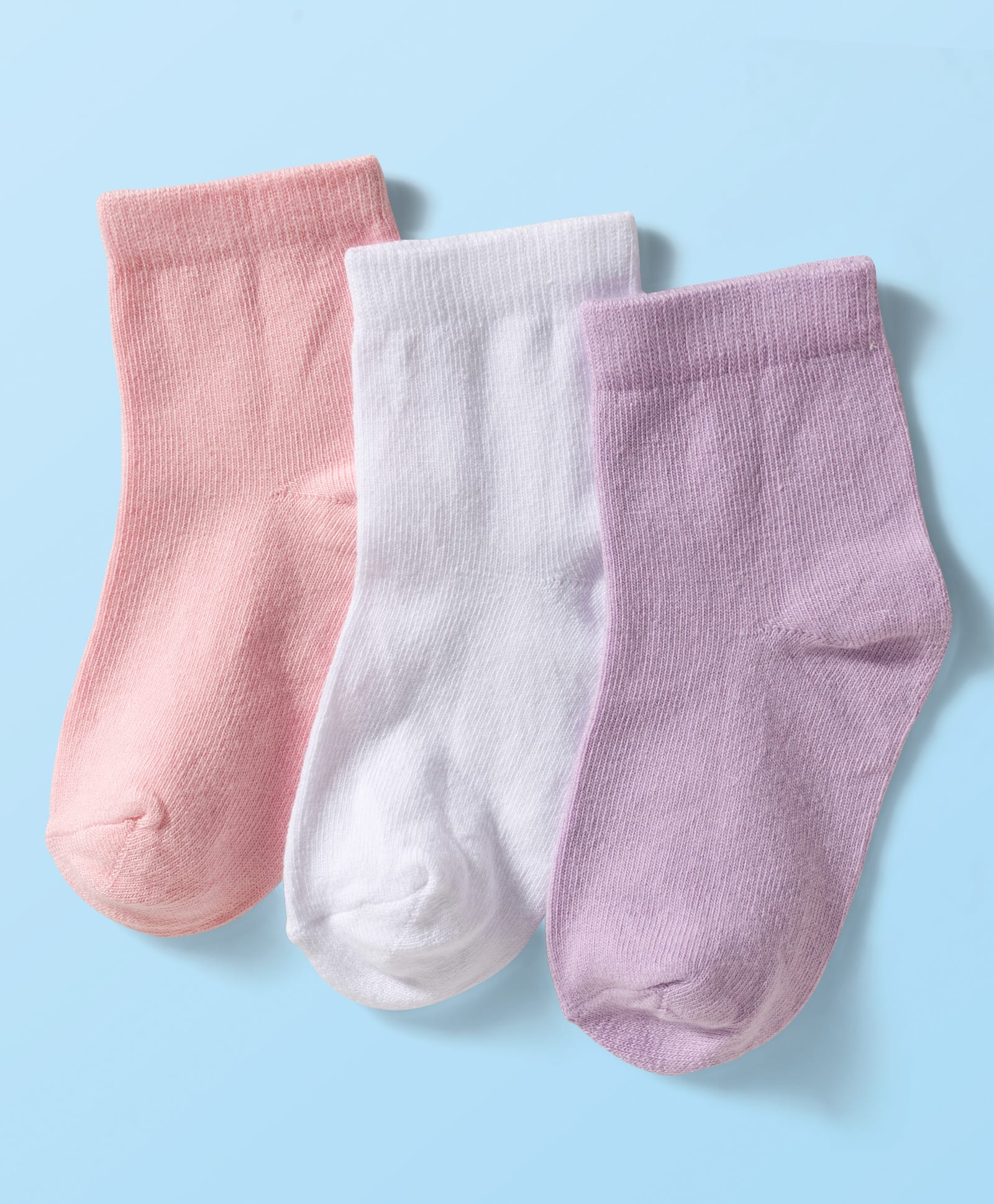 Cute Walk by Babyhug Knit Ankle Length Anti Bacterial Solid Color Socks Pack of 3 - Lilac White & Pink-picture-17