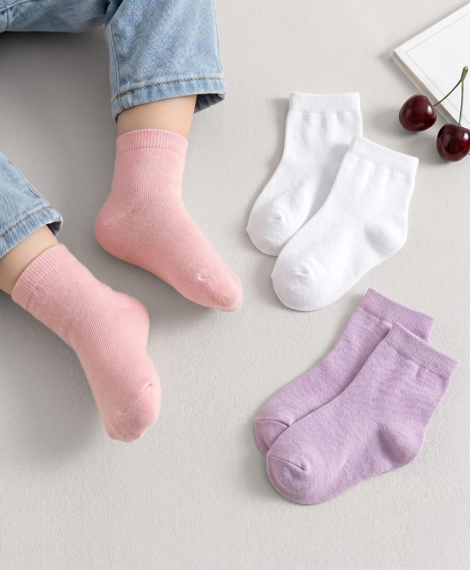 Cute Walk by Babyhug Knit Ankle Length Anti Bacterial Solid Color Socks Pack of 3 - Lilac White & Pink-image-36
