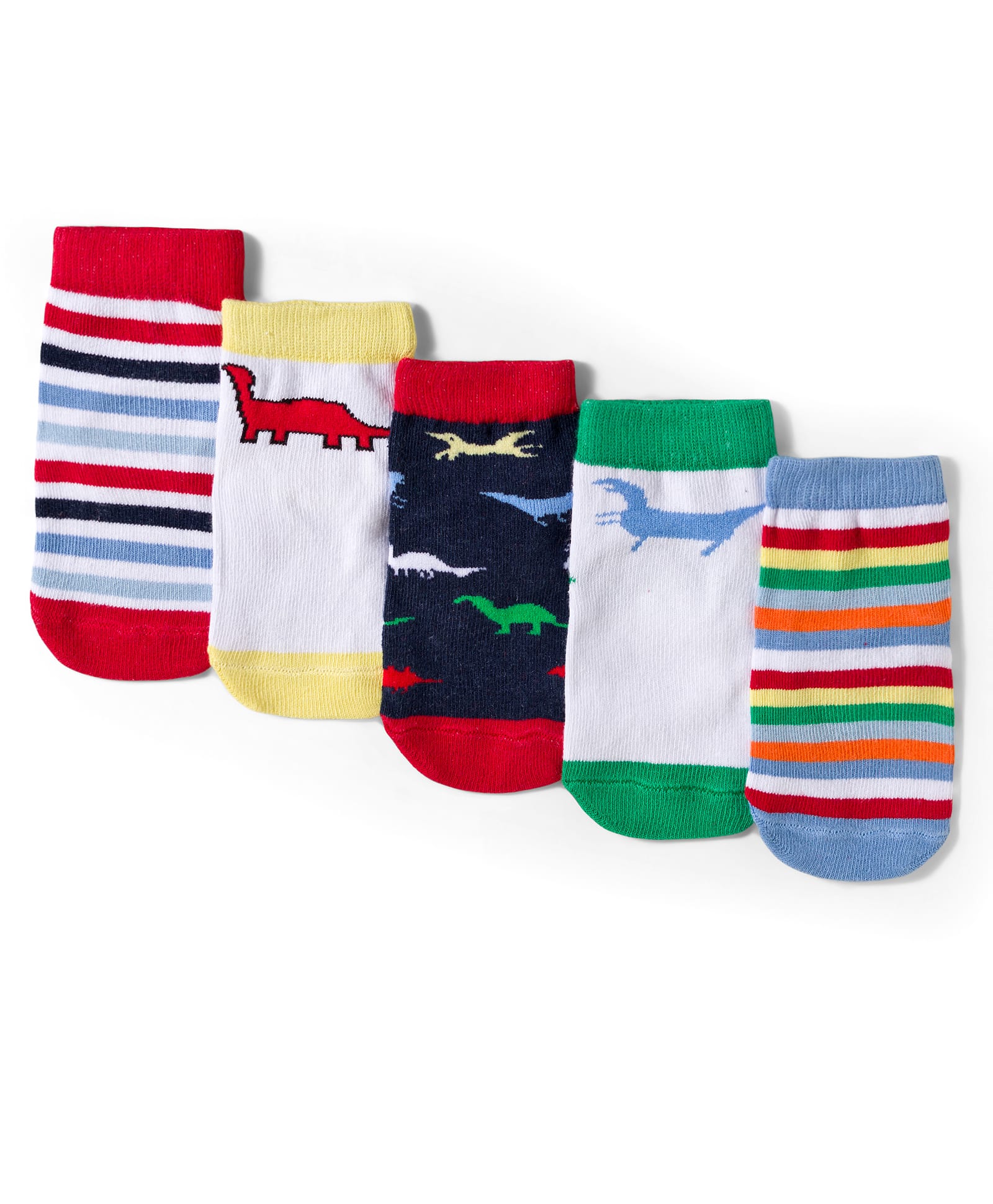 Cute Walk by Babyhug Knit Ankle Length Anti-Bacterial Striped & Dino Designed Socks Pack of 5 - Multicolor-picture-14