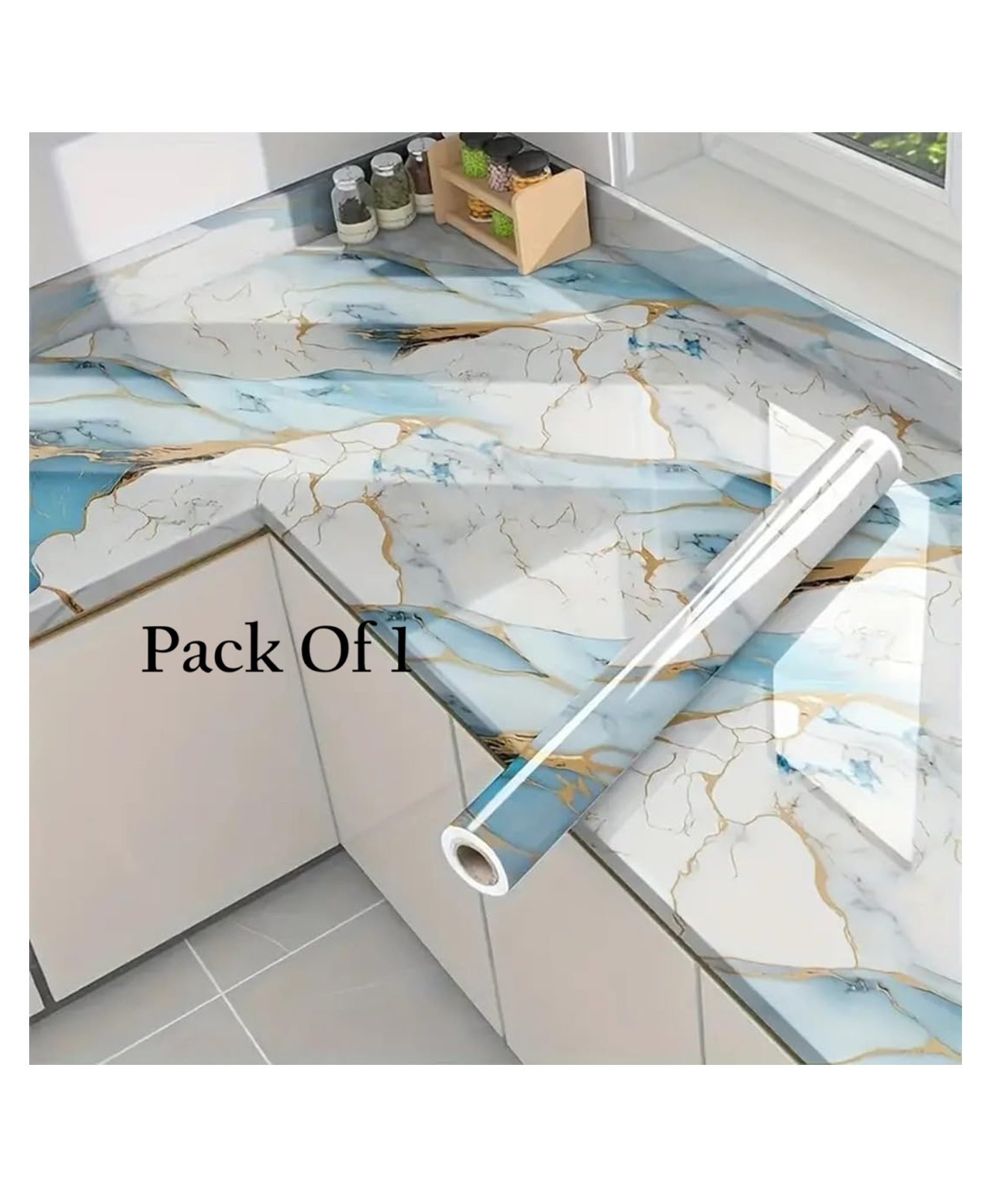 SANISHTH Marble foil Stickers Oil Proof Waterproof Stove Sticker Wallpaper for Kitchen Oil Proof Wallpaper Peel and Stick size 60cm x 200cm (Sky Gold Pack Of 1)-picture-19