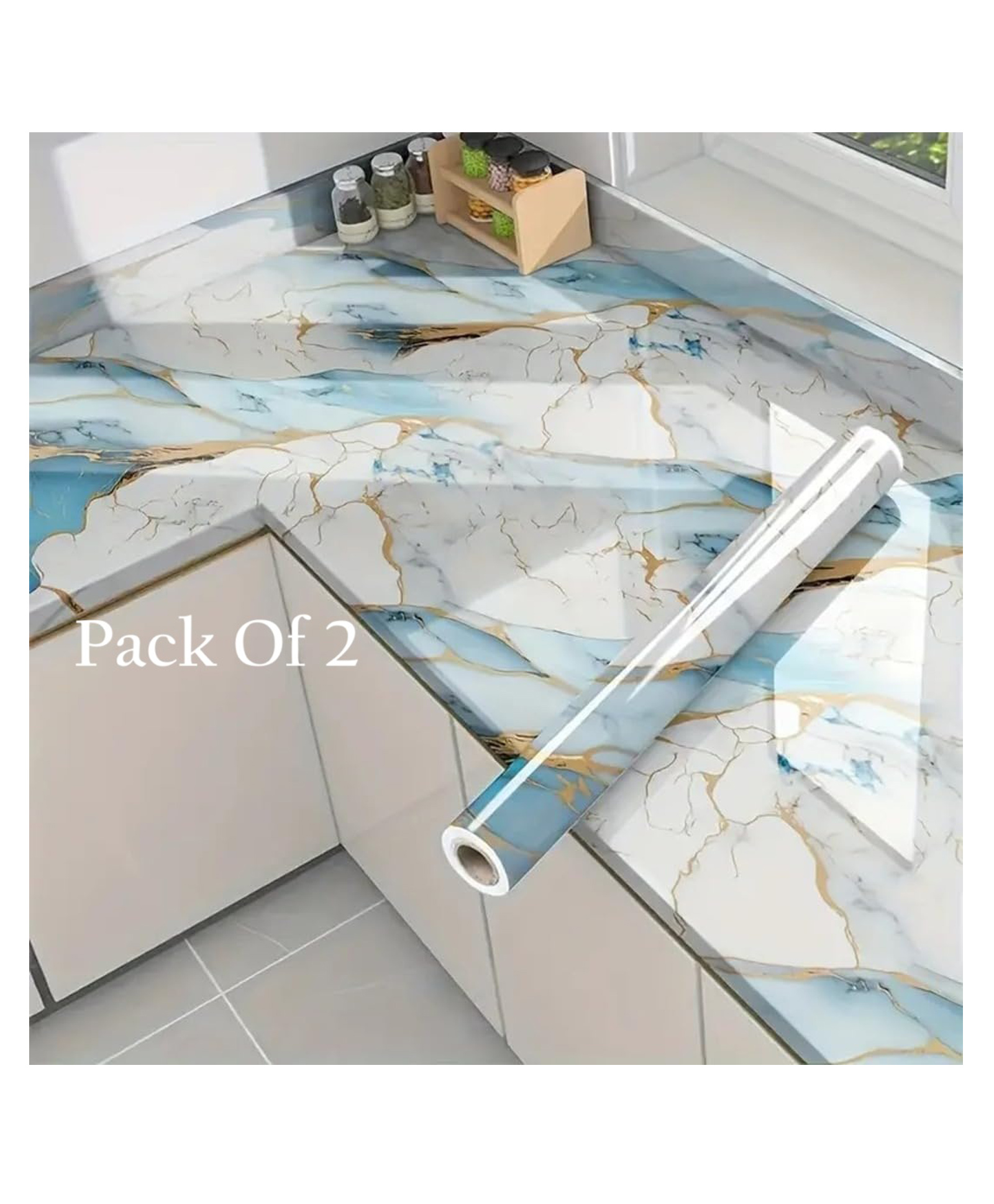 SANISHTH Marble foil Stickers Oil Proof Waterproof Stove Sticker Wallpaper for Kitchen Oil Proof Wallpaper Peel and Stick size 60cm x 200cm (Sky Gold Pack Of 2)-image-24