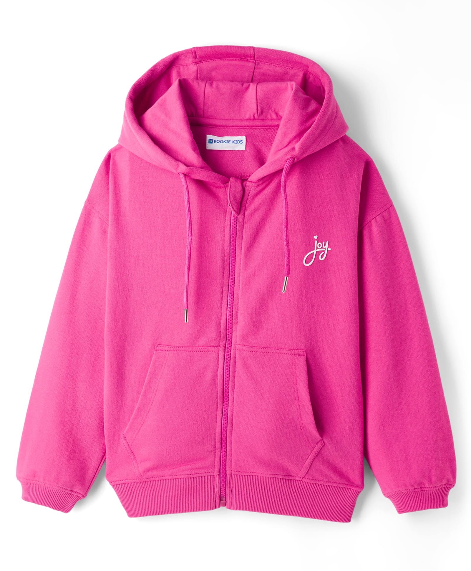 kookie kids india Kookie Kids Looper Knit Full Sleeves Hooded Sweatjacket With Joy Print & Kangaroo Pockets - Fuchsia-picture-13
