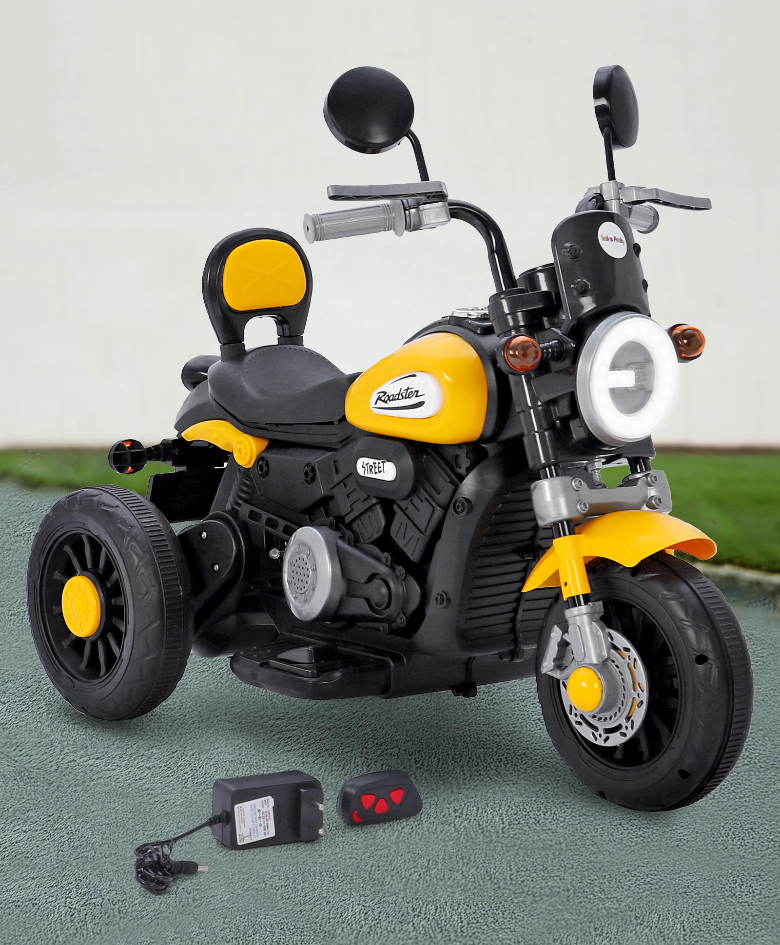 fab n funky Street Rider Kids Three Wheel Battery Operated Bike With Music-Yellow |Lights|Remote Control | Durable | 3 Wheel |Easy Assembly-picture-23