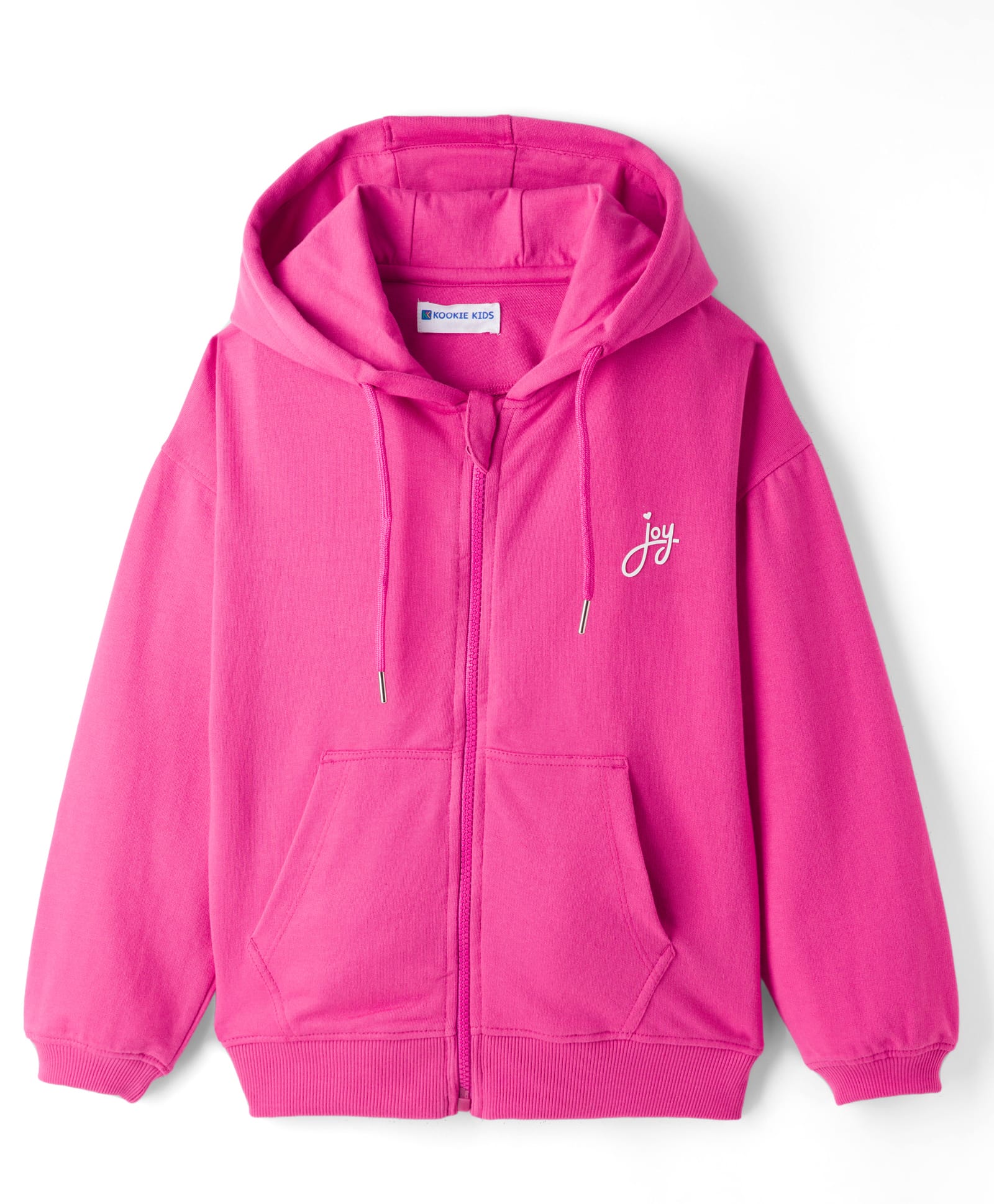 kookie kids india Kookie Kids Looper Knit Full Sleeves Hooded Sweatjacket With Joy Print & Kangaroo Pockets - Fuchsia-picture-24