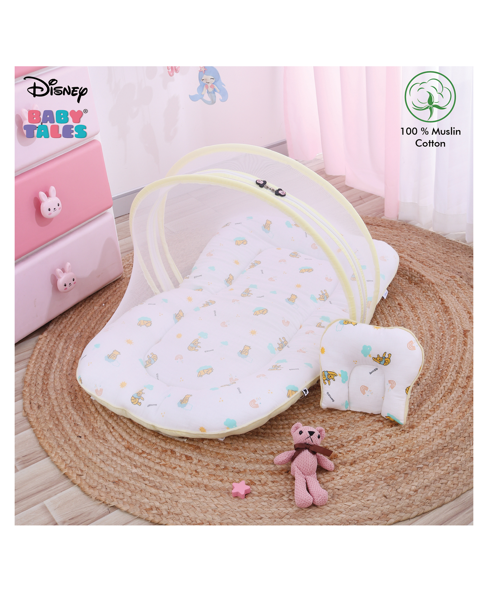 Disney by Baby Tales Printed Muslin Baby Bedding with Mosquito Net - Lemon-image-46