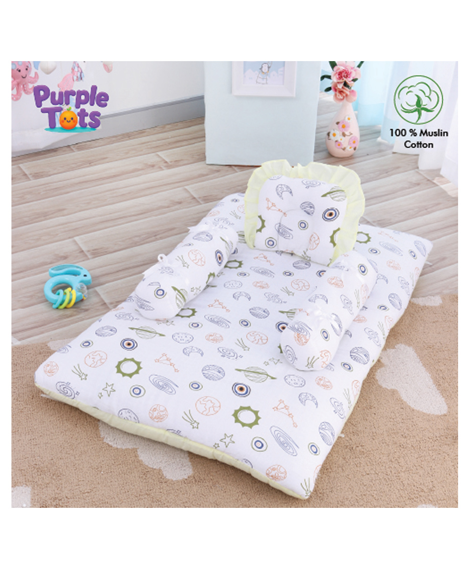 Purple Tots Muslin Baby Bedding Set with Space Print - White & Yellow-image-49