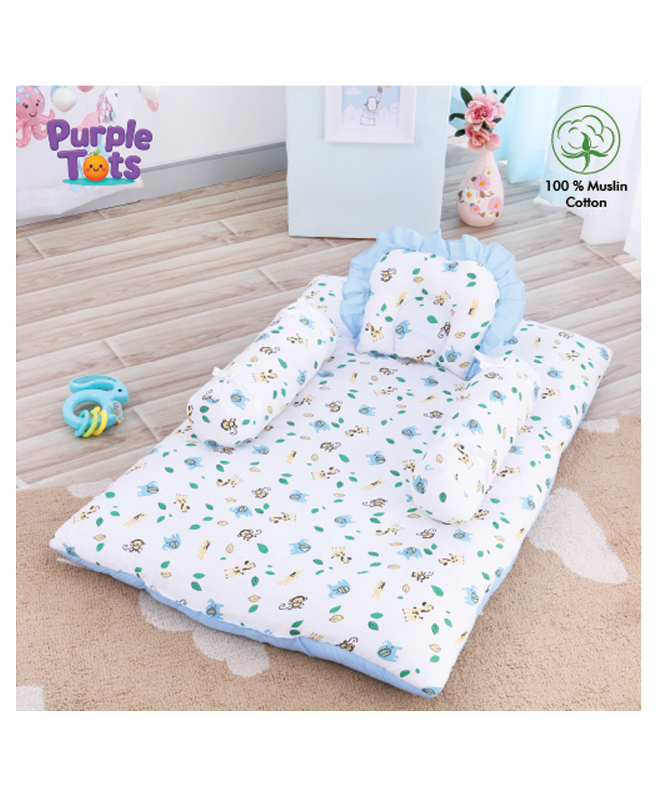 Purple Tots Muslin Baby Bedding Set with Animal Print - White & Light Blue-picture-22