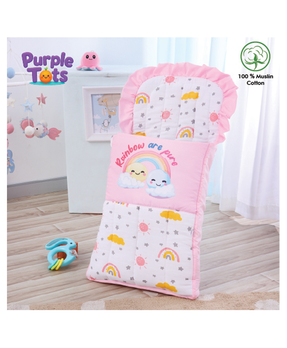 Purple Tots Muslin Sleeping Bag with Frill Detailing & Rainbow Design - White & Pink-picture-25