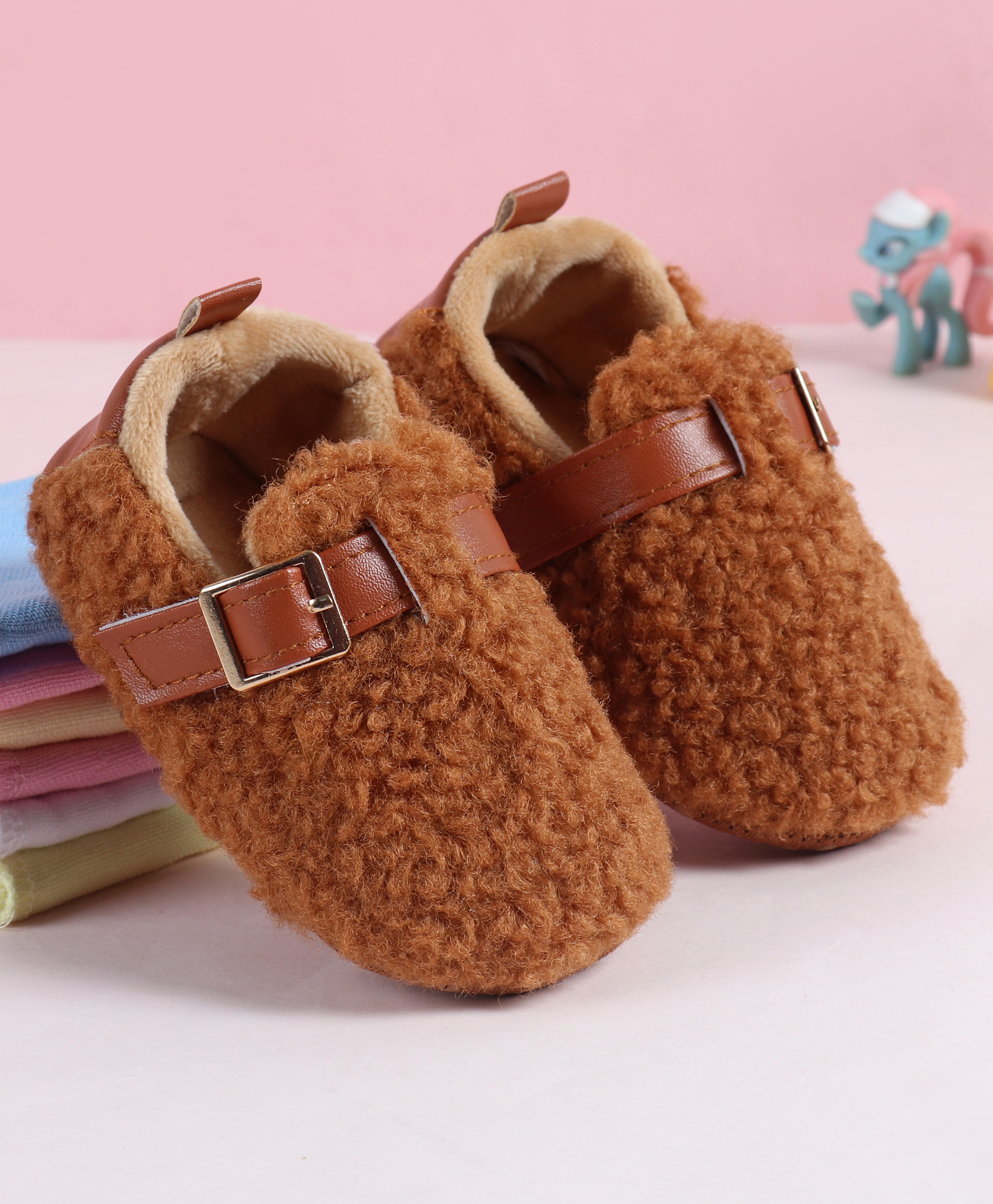 Babyoye Buckle Closure Solid Booties - Brown-image-34