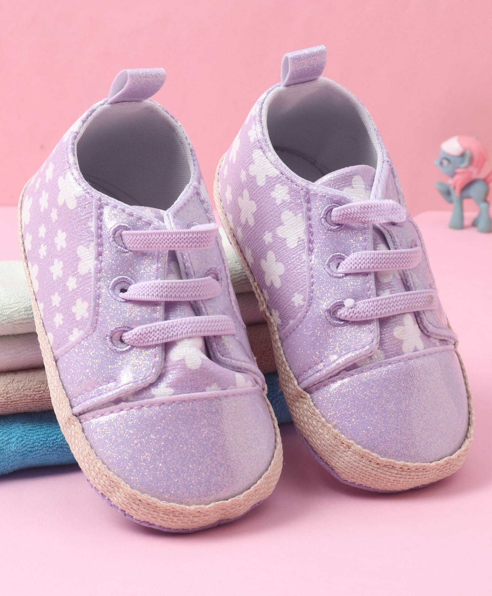Babyoye Lace Up Booties with Floral Print - Purple-picture-6