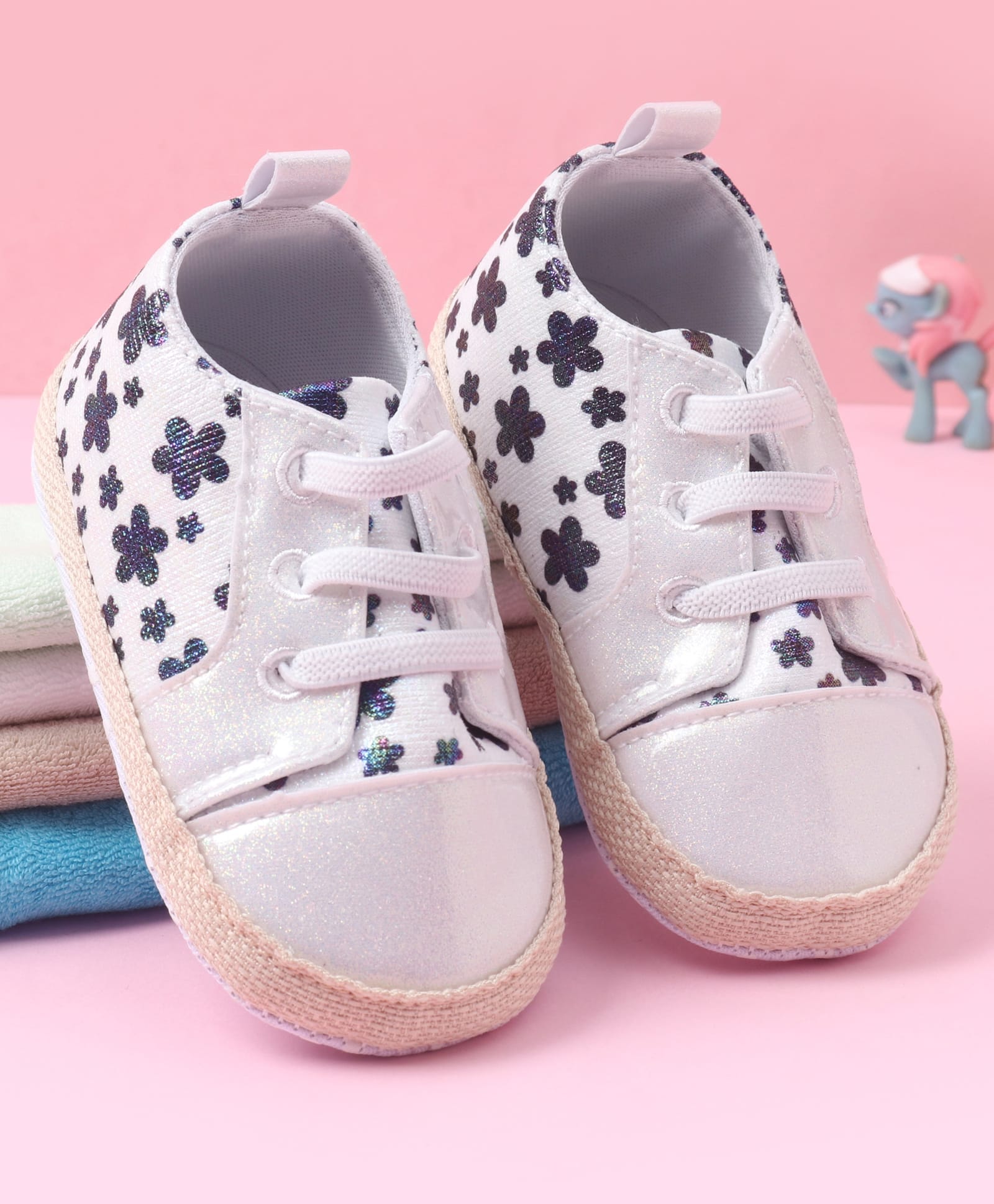 Babyoye Lace Up Booties with Floral Print - White-image-0