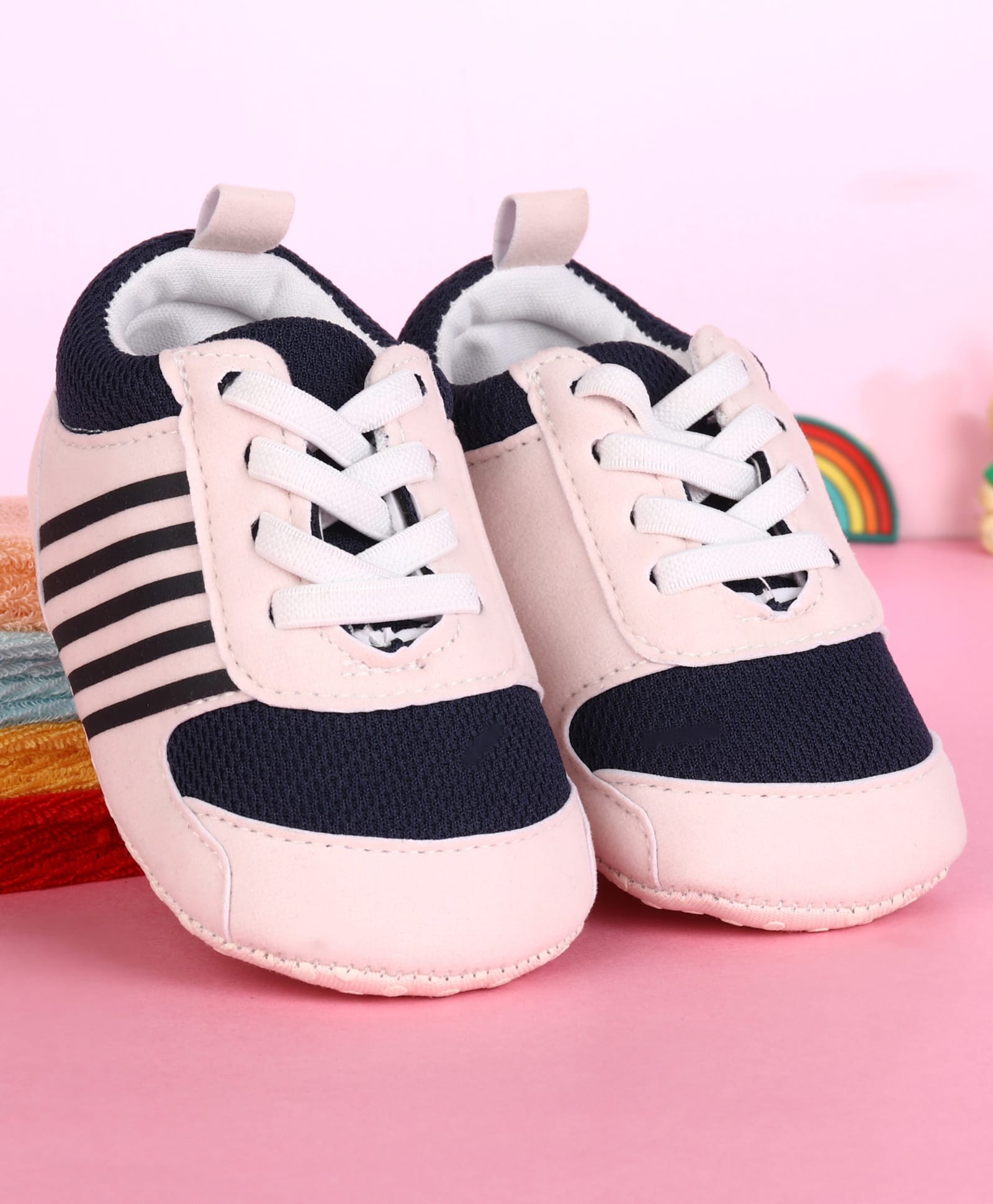Babyoye Lace Up Booties with Stripes - Navy Blue-image-28