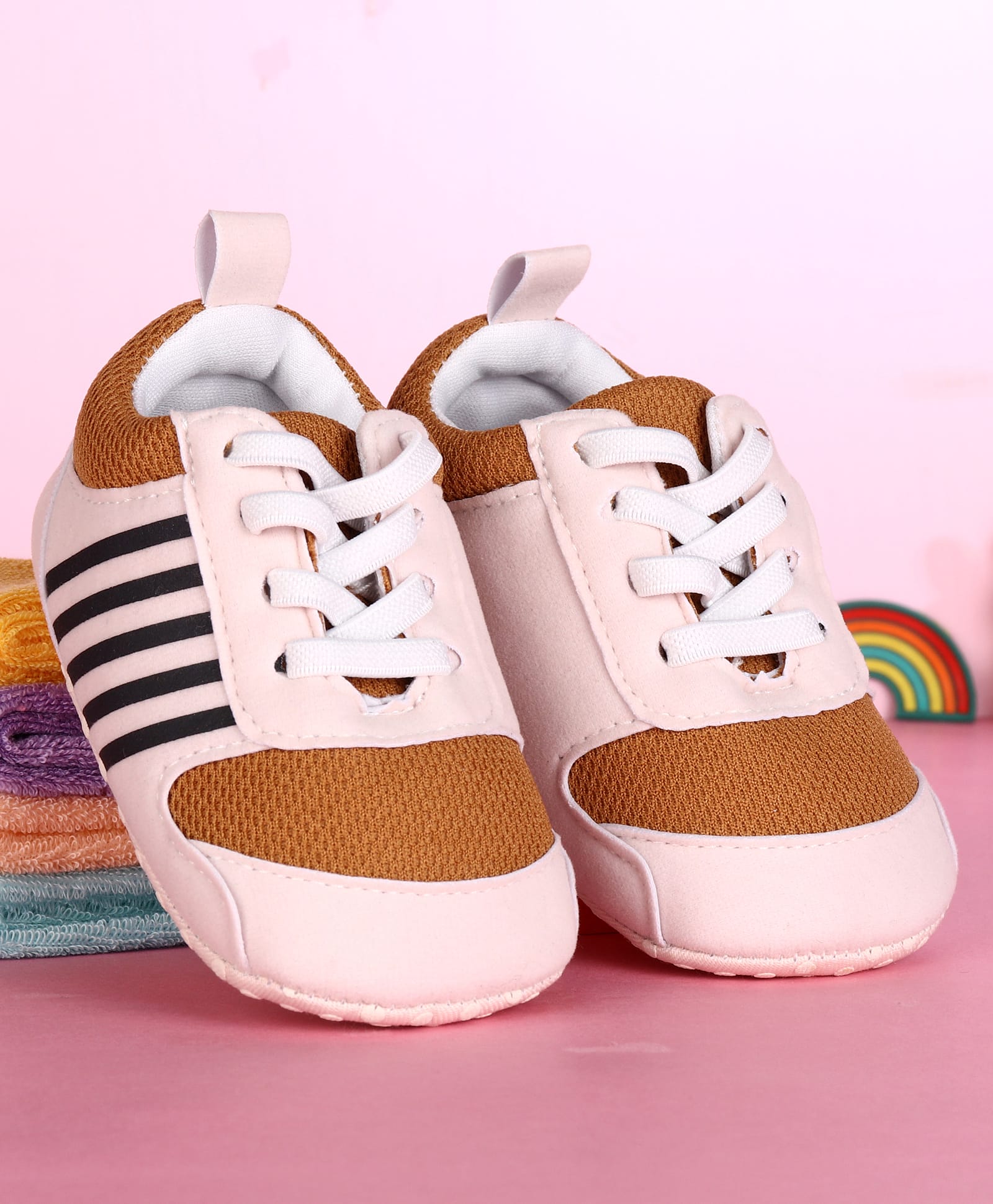 Babyoye Lace Up Booties with Stripes - Khaki-picture-7