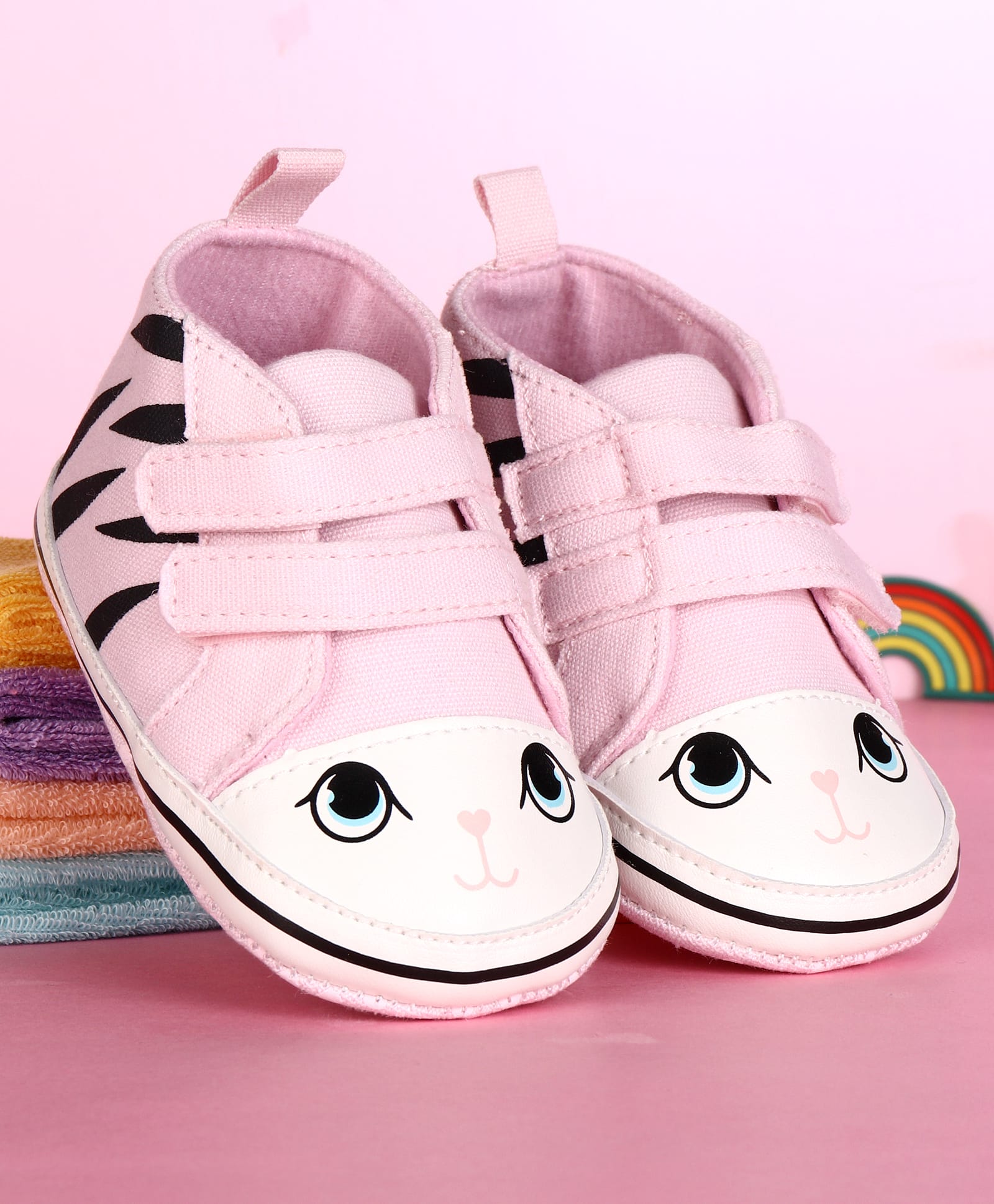 Babyoye Booties with Tiger Print and Velcro Closure - Pink-image-8