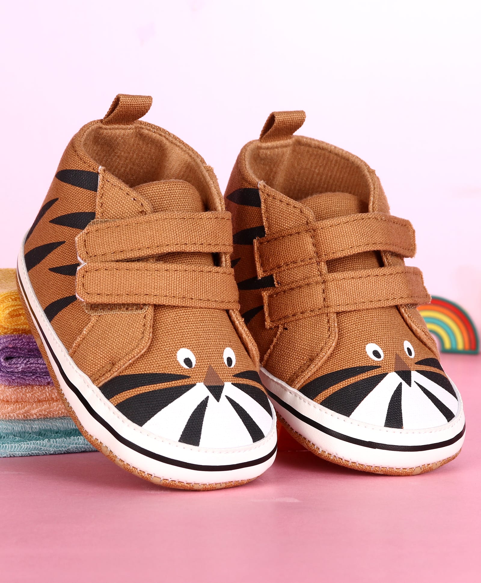 Babyoye Booties with Tiger Print and Velcro Closure - Brown-image-7
