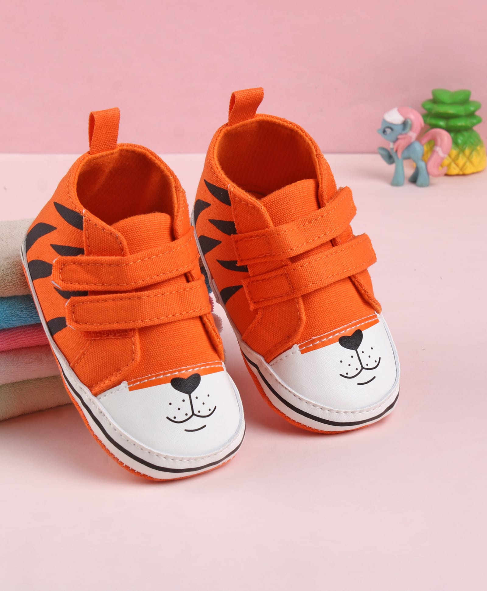Babyoye Booties with Tiger Print and Velcro Closure - Orange-image-35