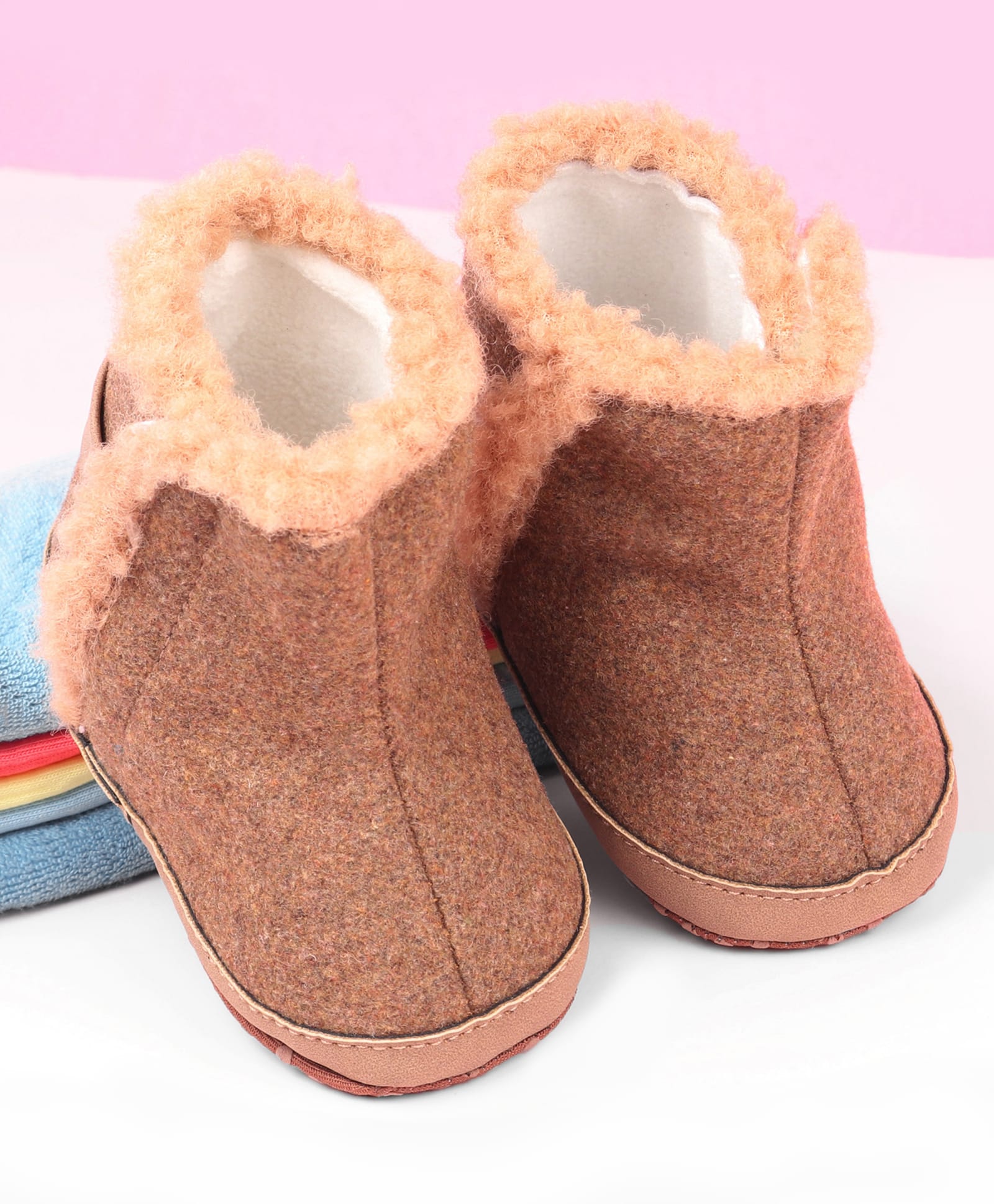 Babyoye Velcro Closure Booties - Brown-image-2