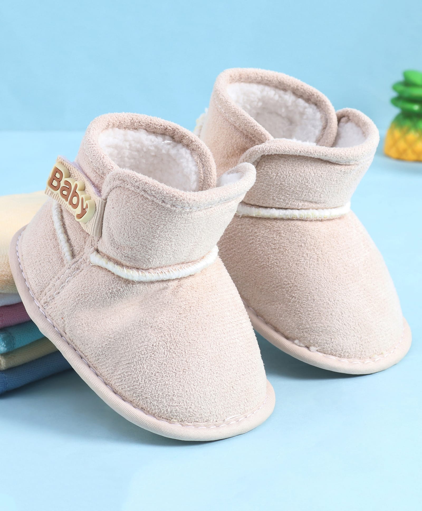 Babyoye Velcro Closure Solid Booties - Beige-image-18