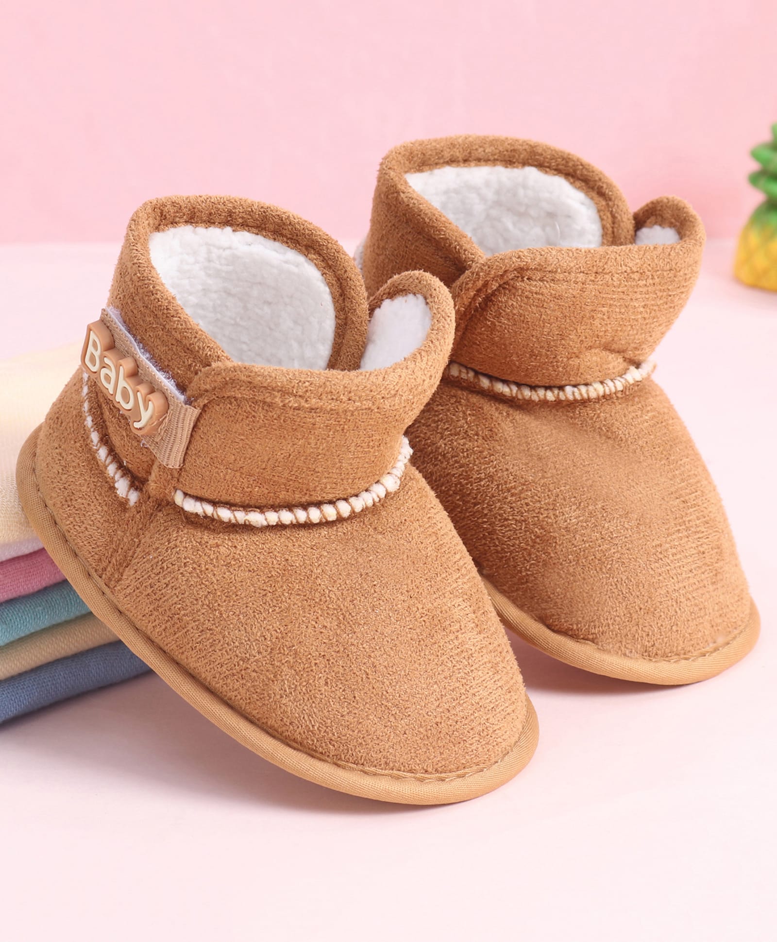 Babyoye Velcro Closure Solid Booties - Brown-picture-35