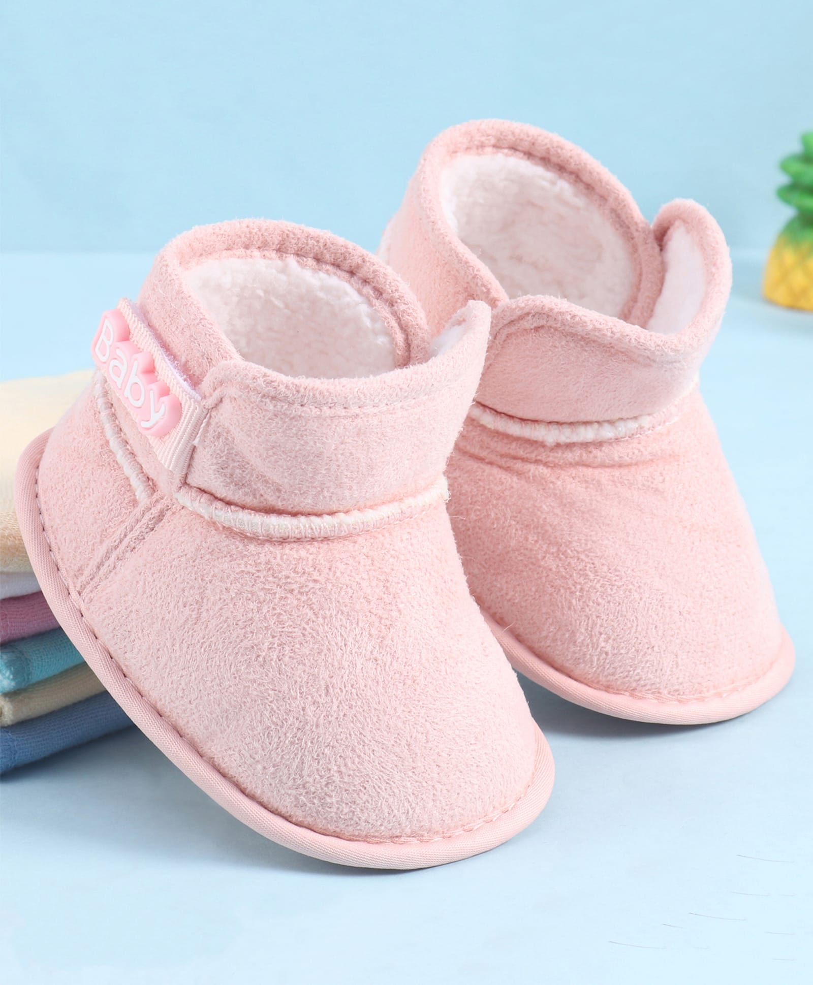 Babyoye Velcro Closure Solid Booties - Pink-image-35