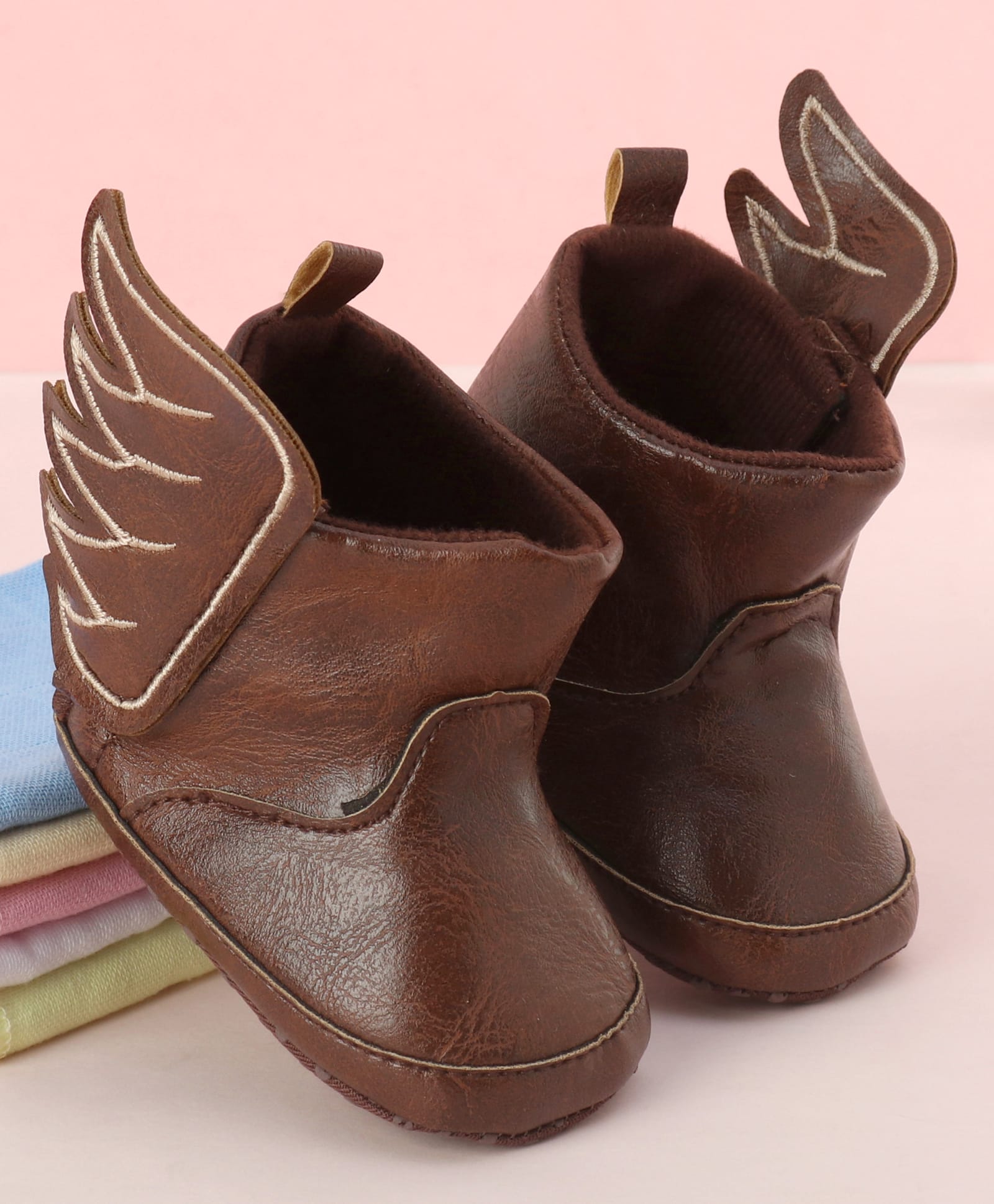 Babyoye Solid Color Booties with 3D Applique - Light Brown-image-1