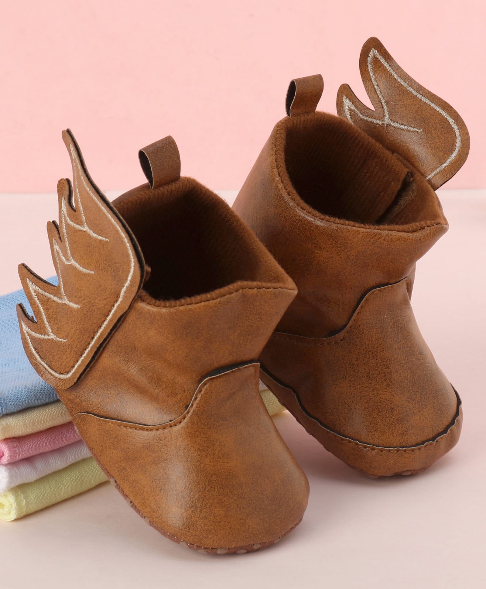 Babyoye Solid Color Booties with 3D Applique - Light Brown-image-6