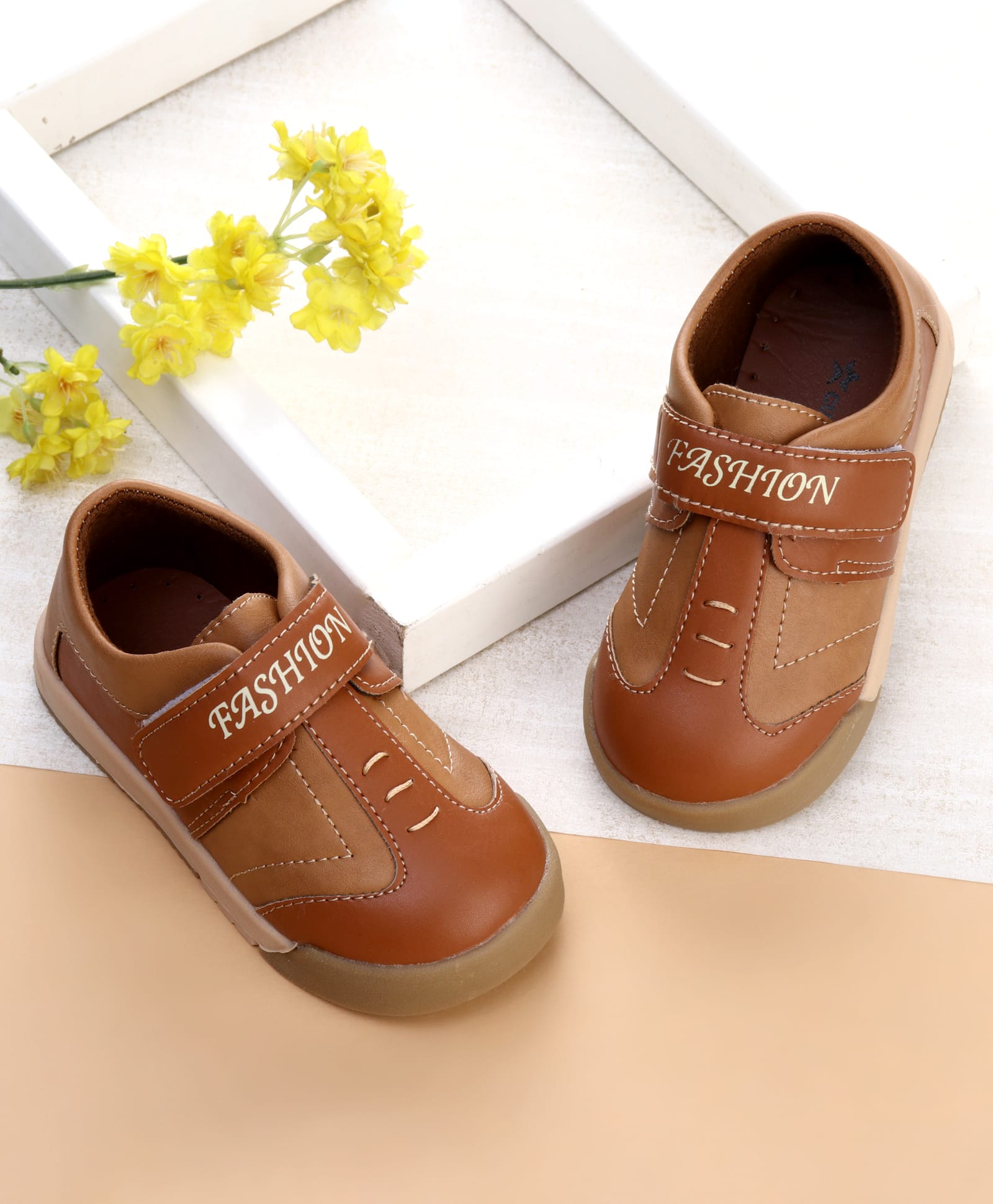 Cute Walk by Babyhug Velcro Closure Solid Oxfords - Brown-image-36