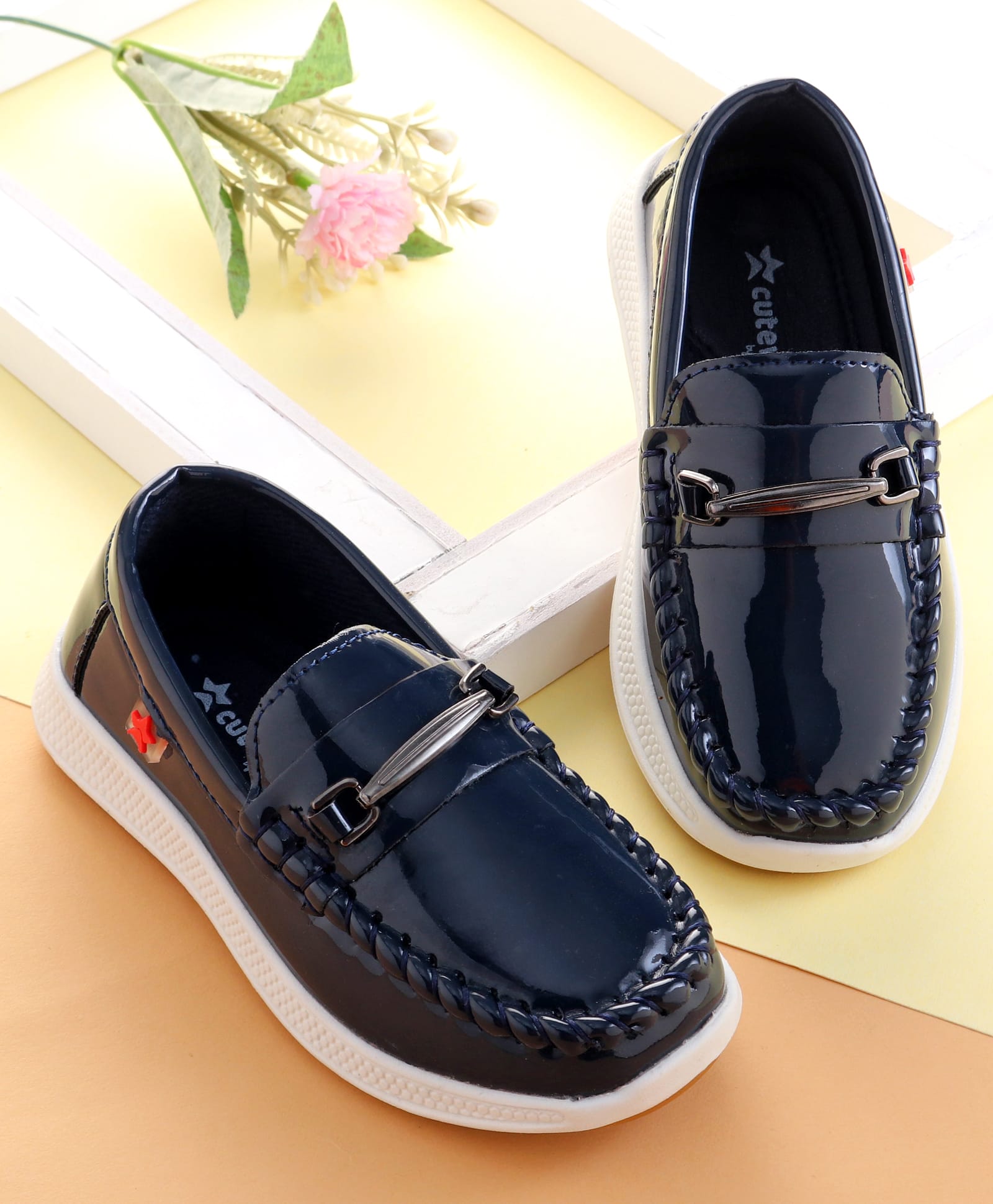 Cute Walk by Babyhug Solid Colour Loafer With 3D Applique - Navy Blue-image-21