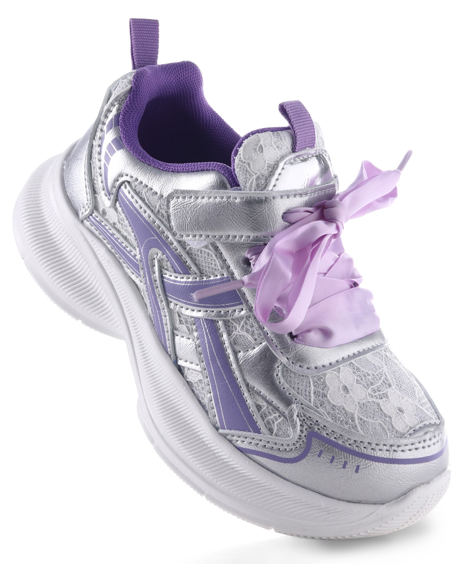 Pine Kids Lace Up Sneaker Shoes With Floral Embroidery - Purple-image-29
