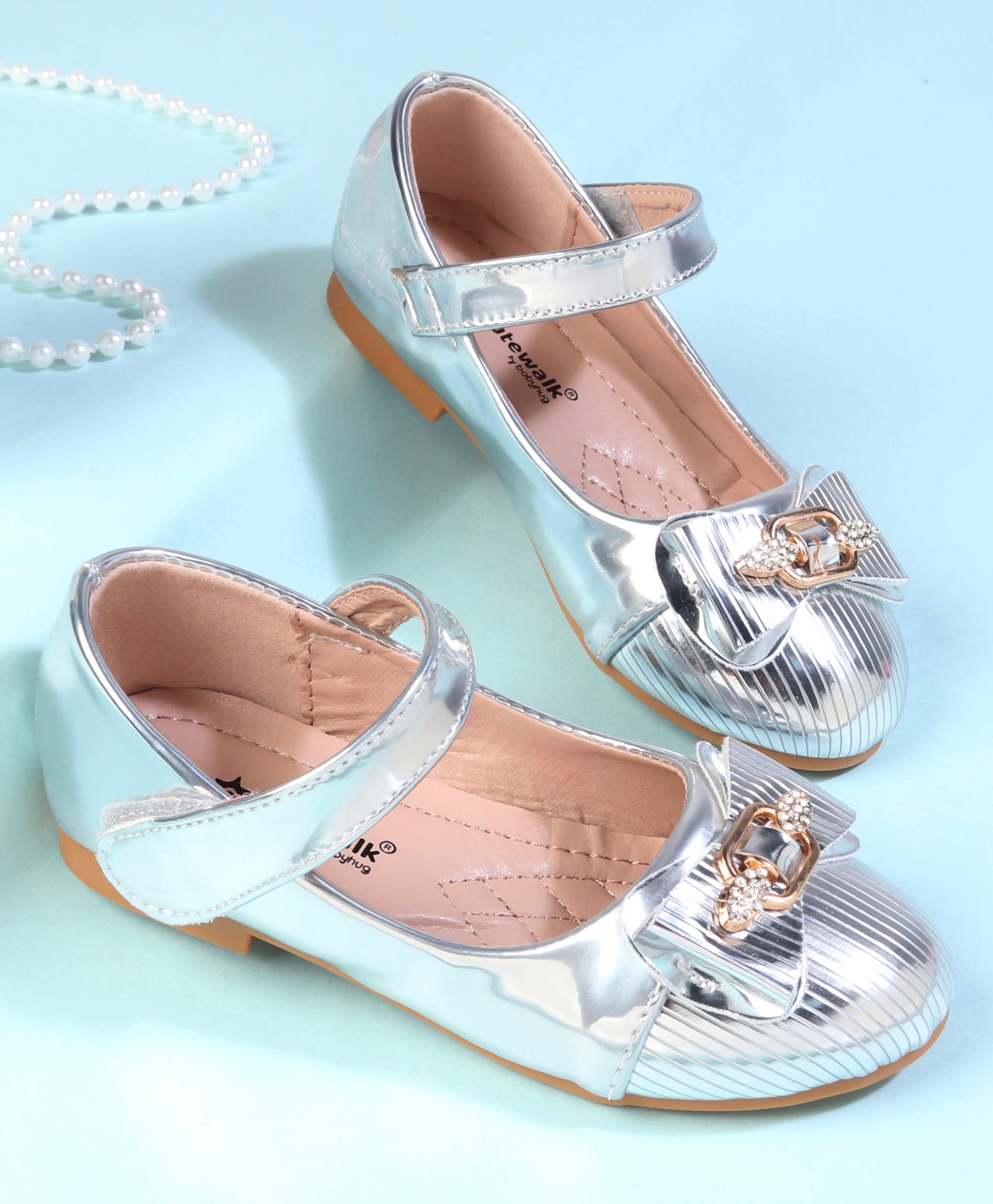 Cute Walk by Babyhug Velcro Closure Closed Toe Ballerina with Bow Applique - Silver