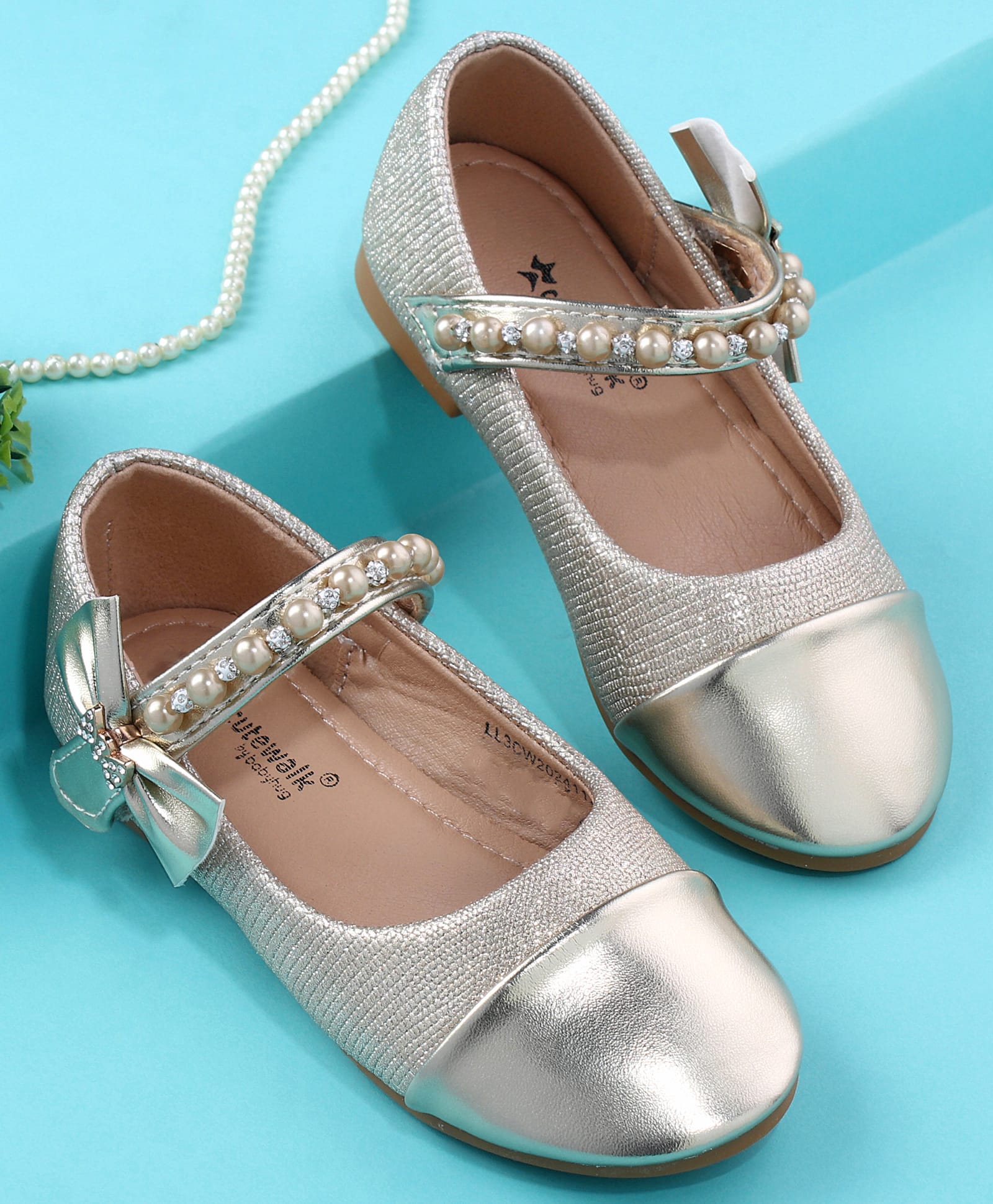 Cute Walk by Babyhug Velcro Closure Ballerina With Pearl Design - Golden-image-38