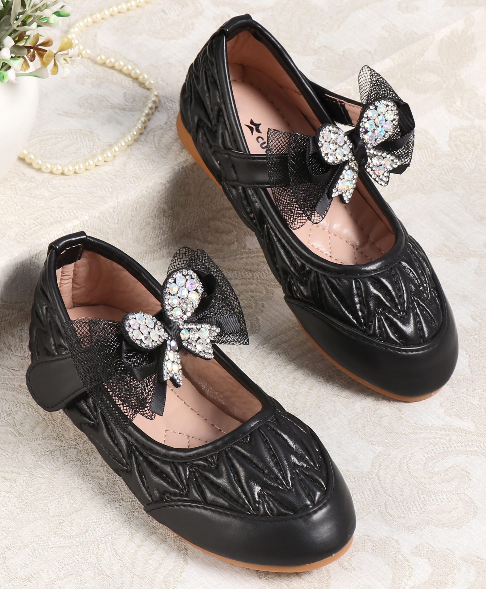 Cute Walk by Babyhug Velcro Closure Ballerina with Bow Applique - Black