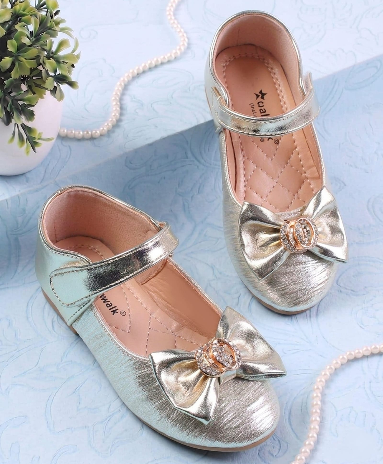 Cute Walk by Babyhug Velcro Closure Ballerina With Bow Applique - Golden-image-41