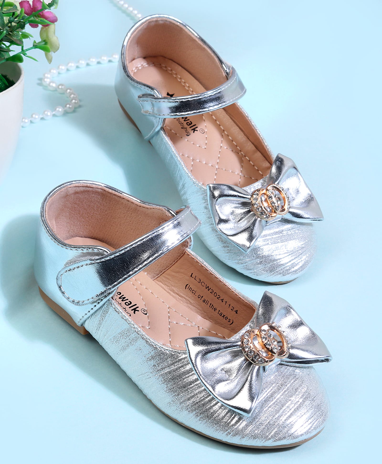 Cute Walk by Babyhug Velcro Closure Ballerina With Bow Applique - Silver-image-40