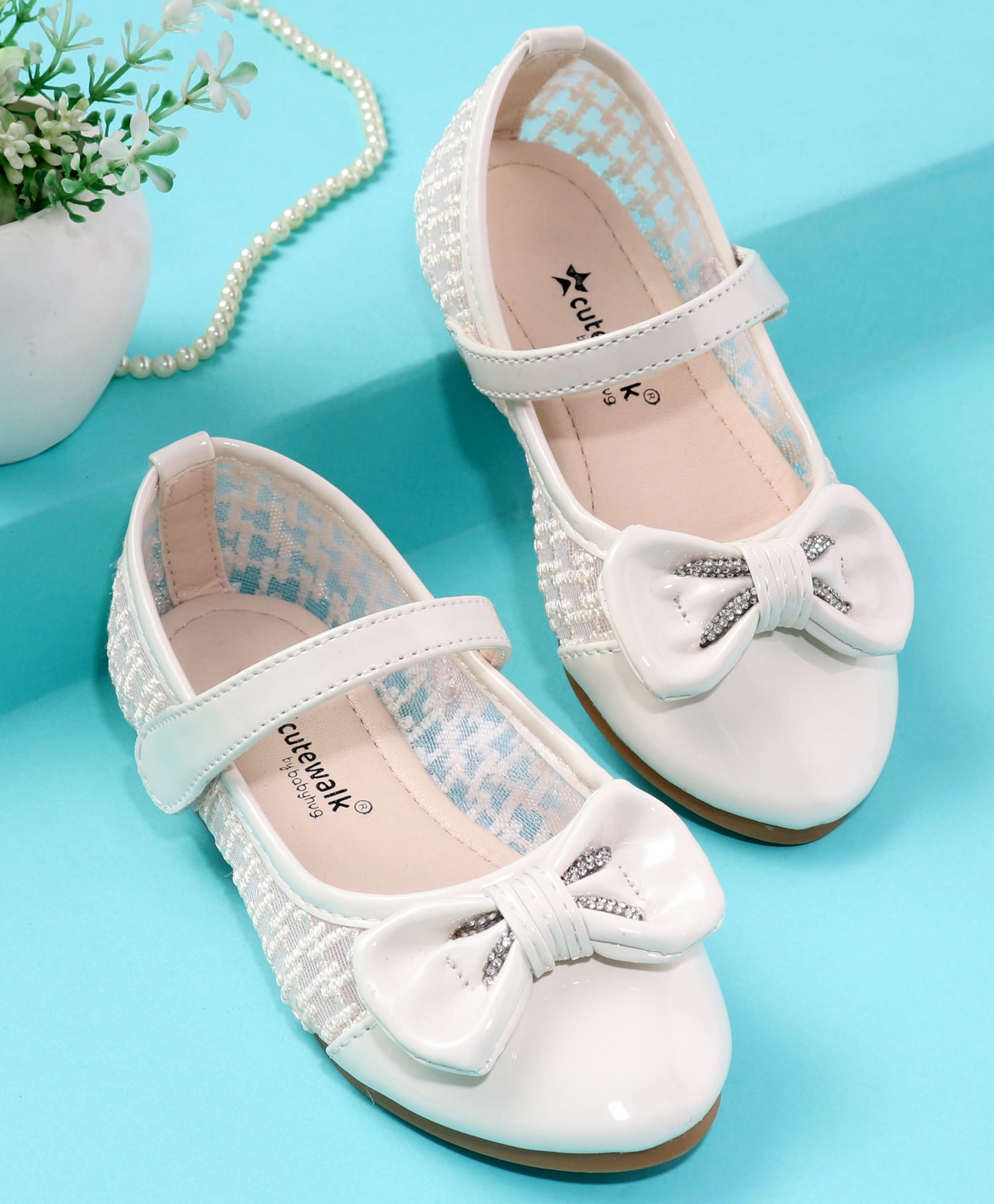 Cute Walk by Babyhug Velcro Closure Ballerina With Bow Applique - Beige