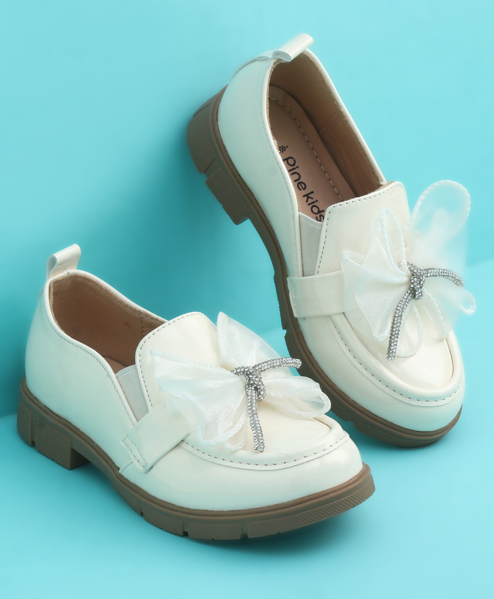 Pine Kids Slip On Closed Toe Ballerina with Bow Applique - Beige-image-41