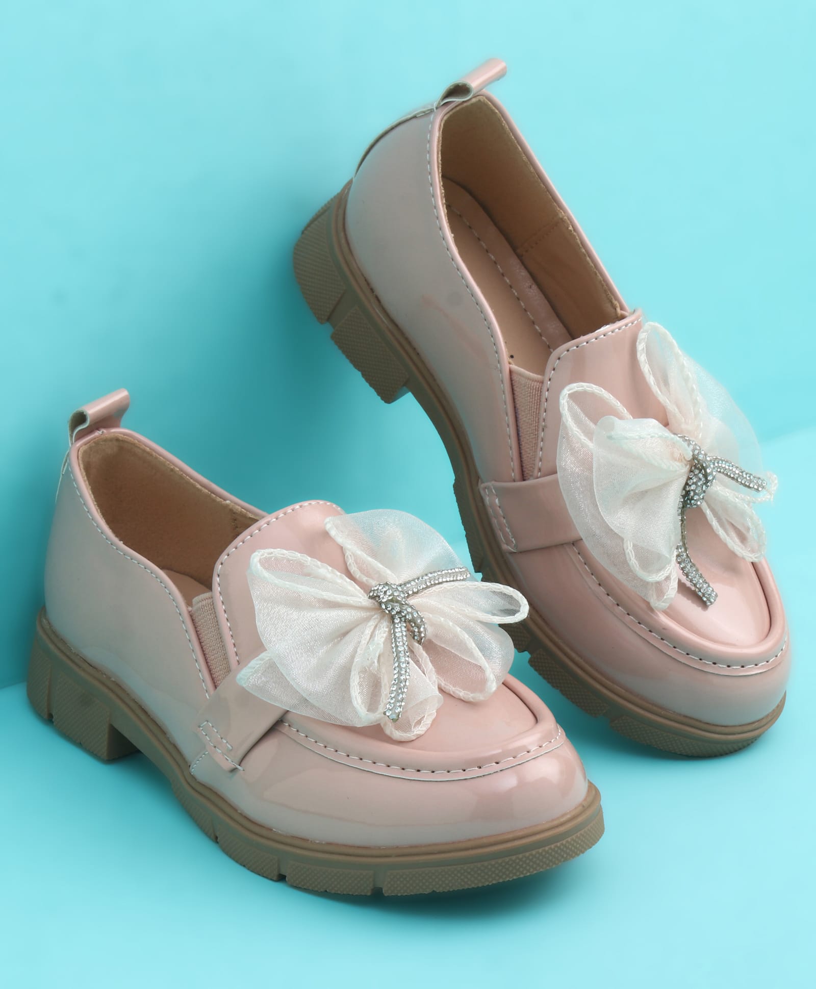 Pine Kids Slip On Closed Toe Ballerina with Bow Applique - Pink-image-42
