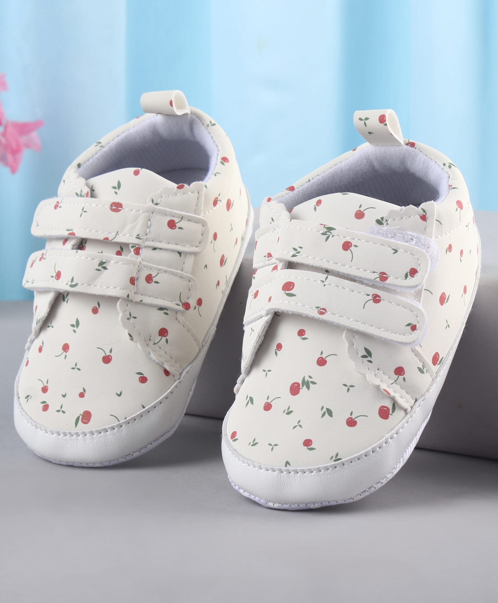 Cute Walk by Babyhug Booties With Velcro Closure & Cherry Print - White-picture-17