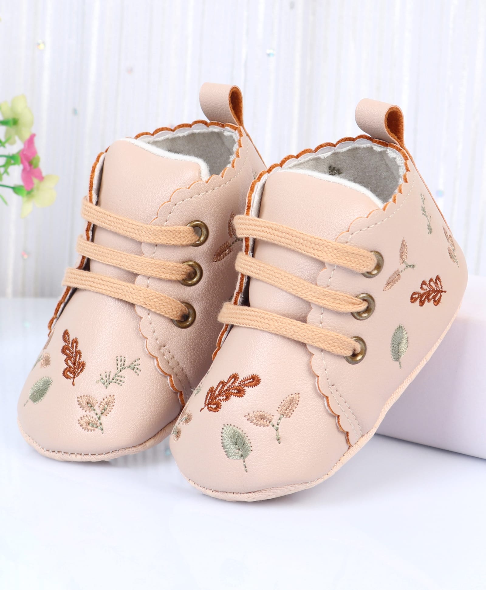 Cute Walk by Babyhug Slip On Booties With Leaf Embroidery - Khakhi-image-16