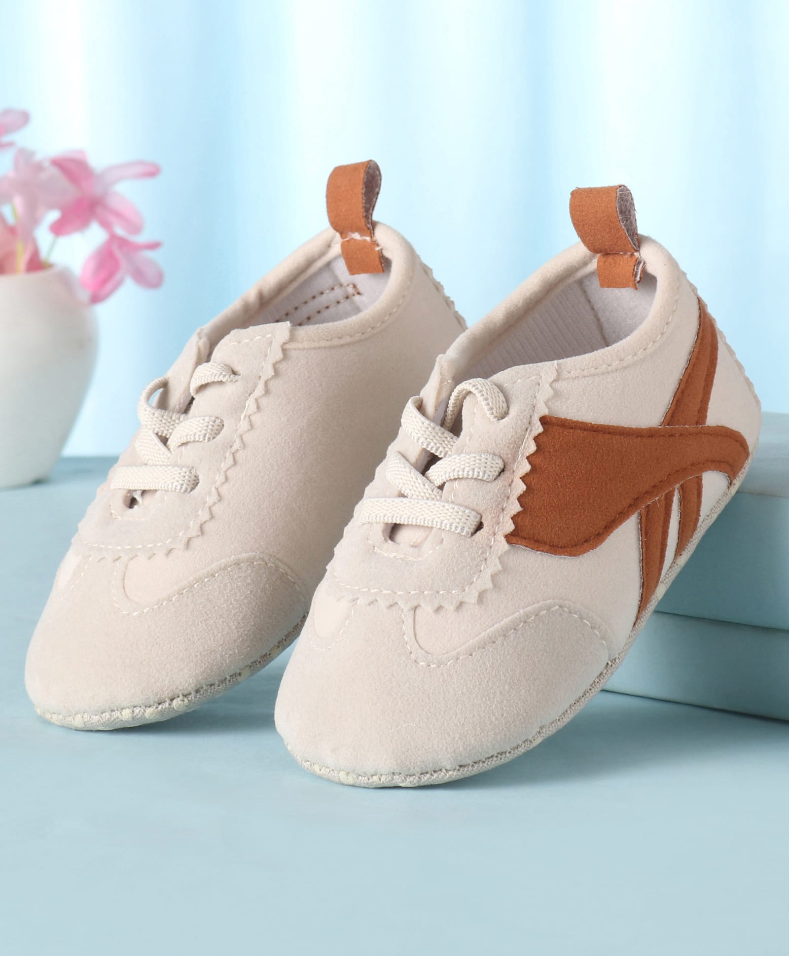 Cute Walk by Babyhug Lace Up Booties with Stripes - Brown