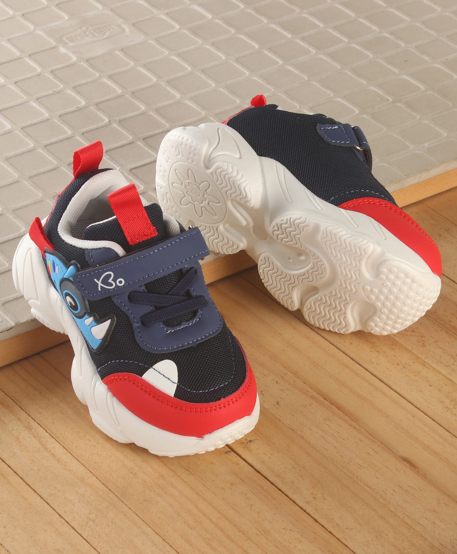Babyoye Velcro Closure Sneaker Shoes With Colour Block Design - Navy Blue-image-8