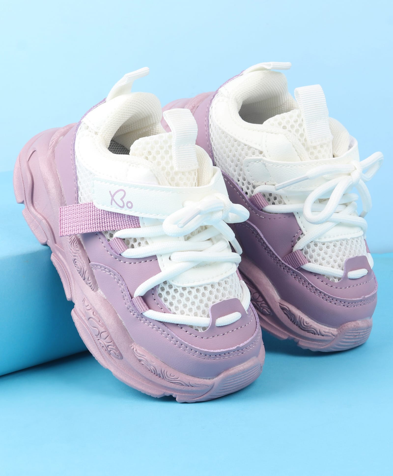 Babyoye Velcro Closure Solid Color Sneakers - Purple-image-0