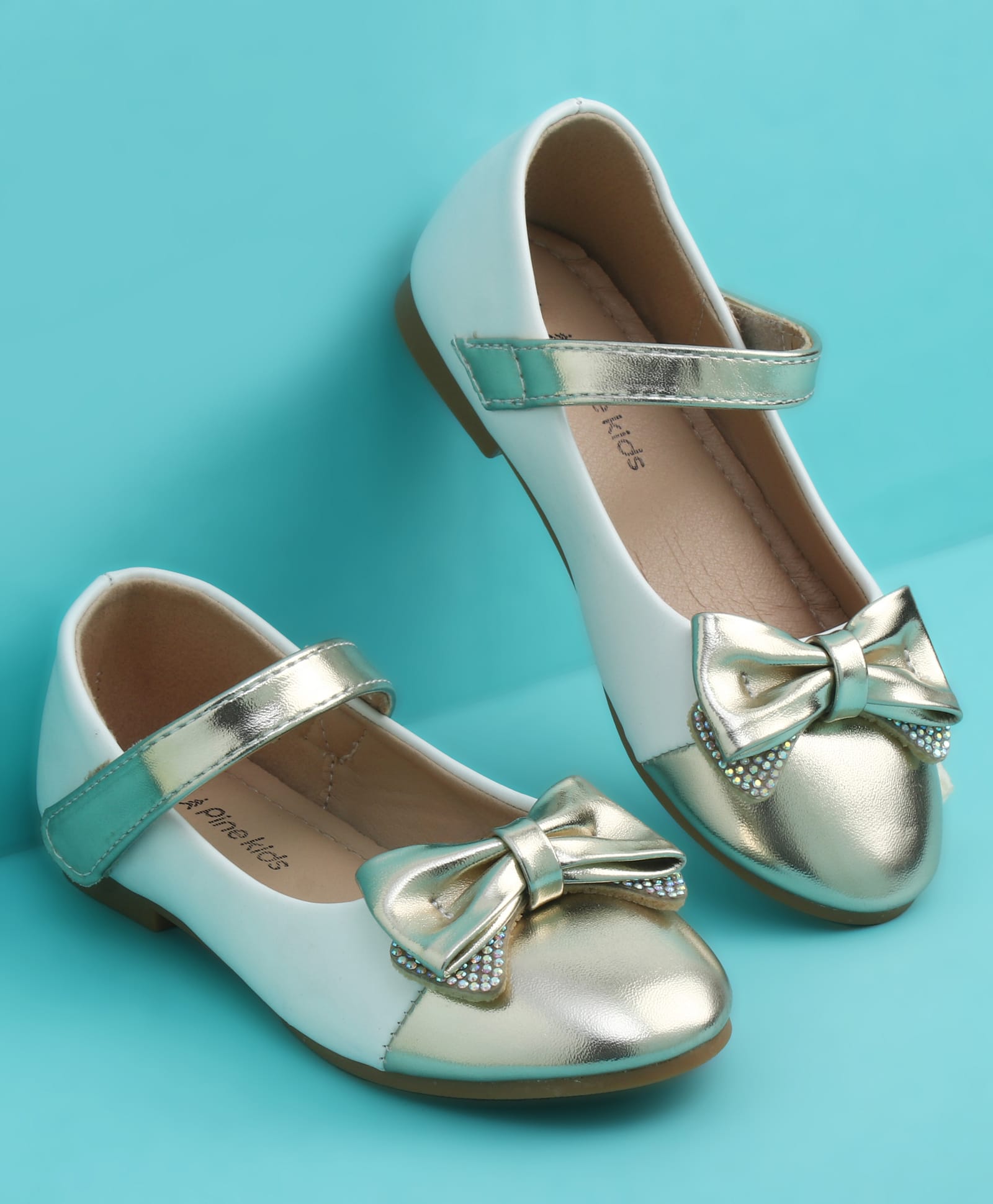 Pine Kids Velcro Closure Closed Toe Ballerina with Bow Applique - Golden-picture-10