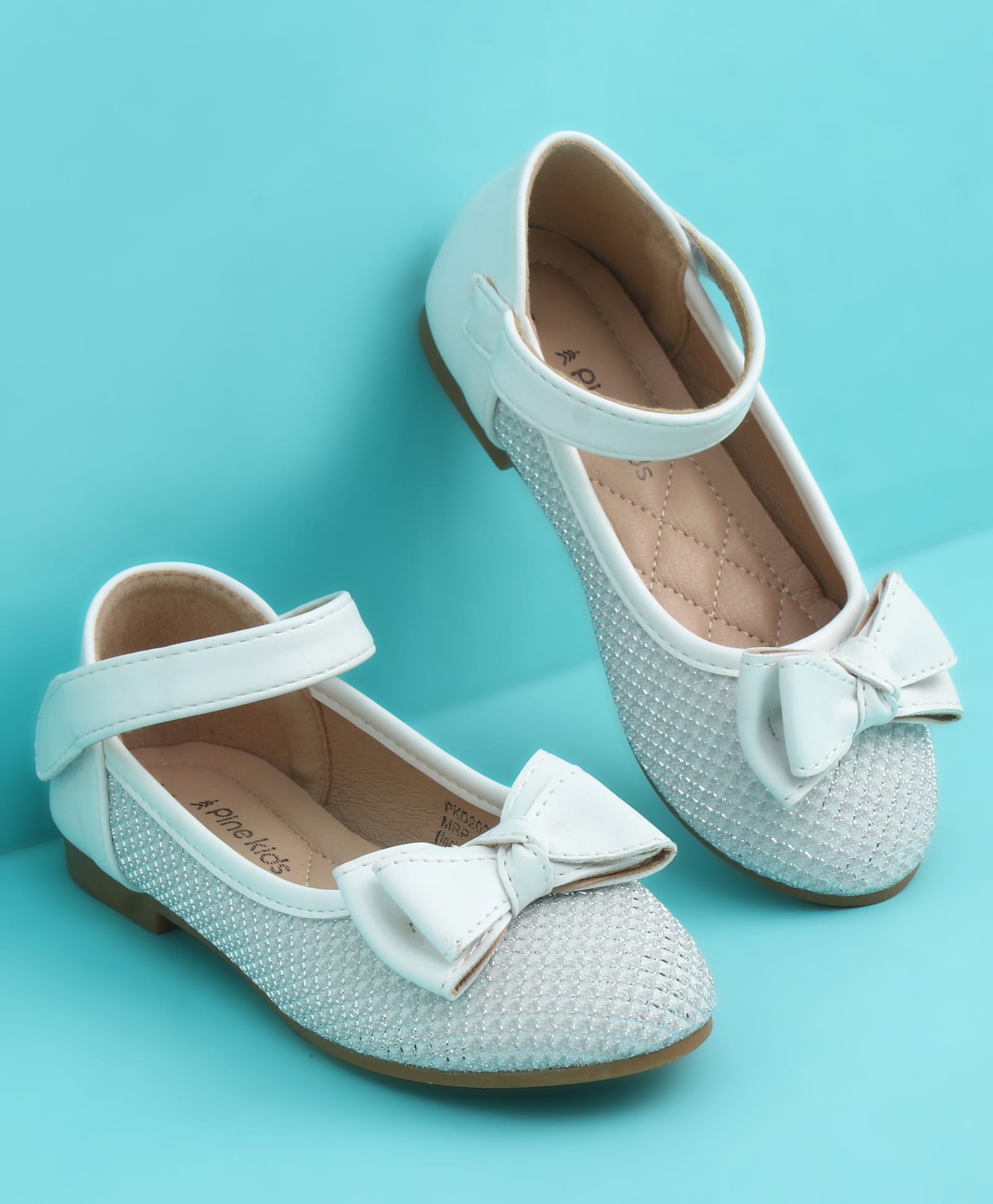 Pine Kids Velcro Closure Closed Toe Ballerina with Bow Applique - White-image-30