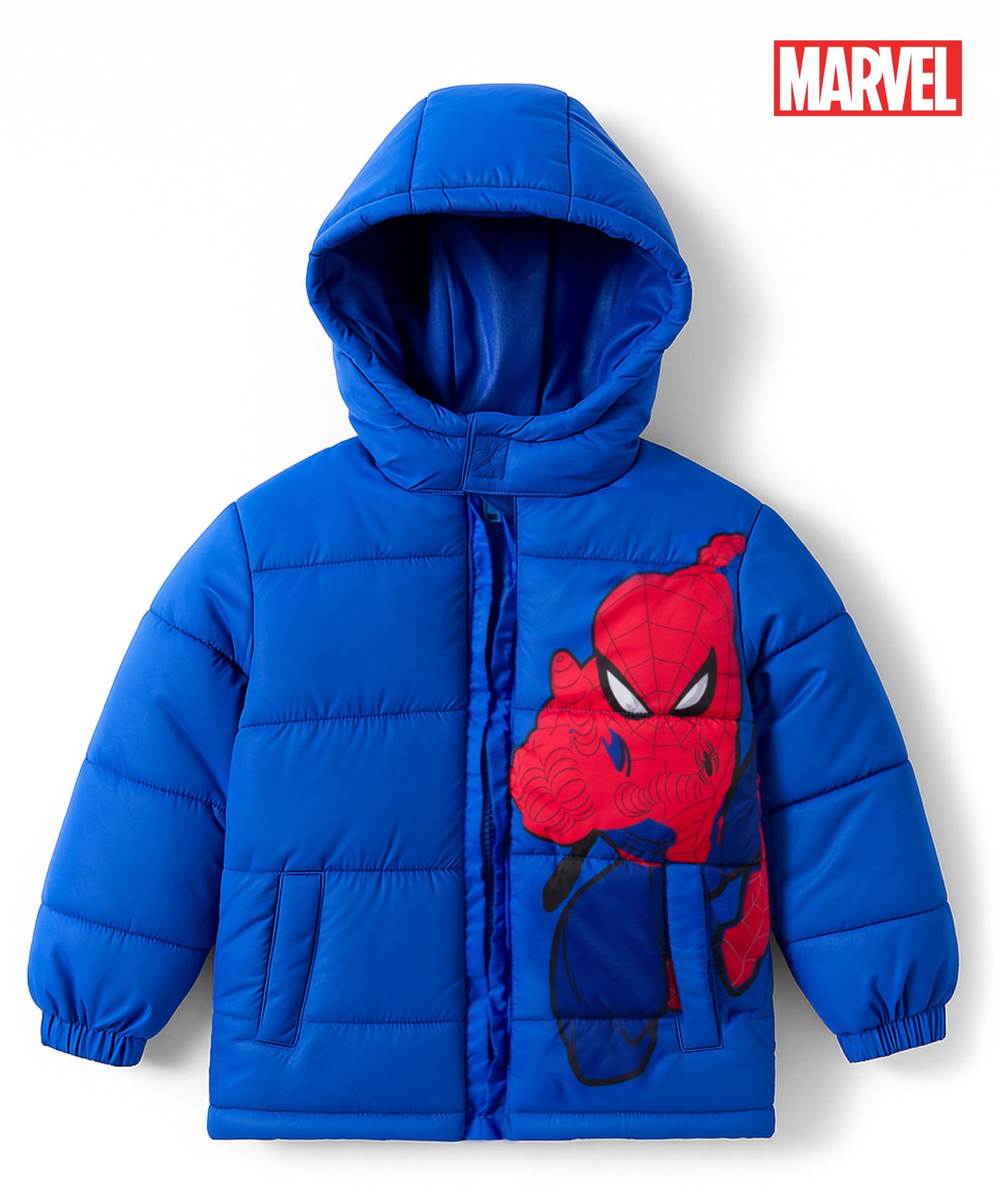 Babyhug Marvel Woven Hooded Winter Jacket with Full Sleeves and Spider-Man Graphic - Blue-picture-20