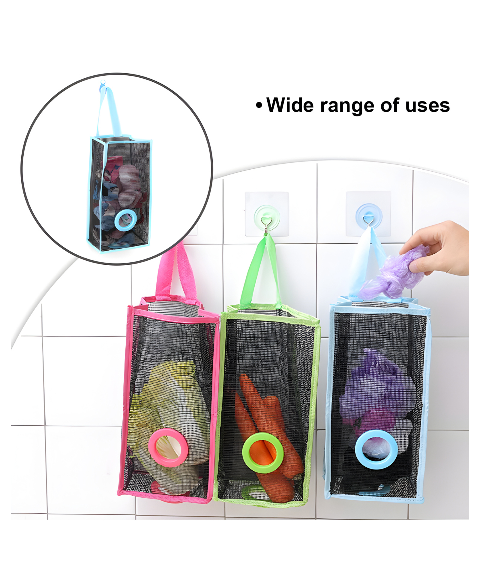 COZY VIBES Trash Bags Holder Hanging Folding Mesh Garbage Bag Organizer Transparent Grocery Bag Dispenser for Kitchen Travelling Supplies - PACK OF 1 - COLOR MAY VARY-image-42