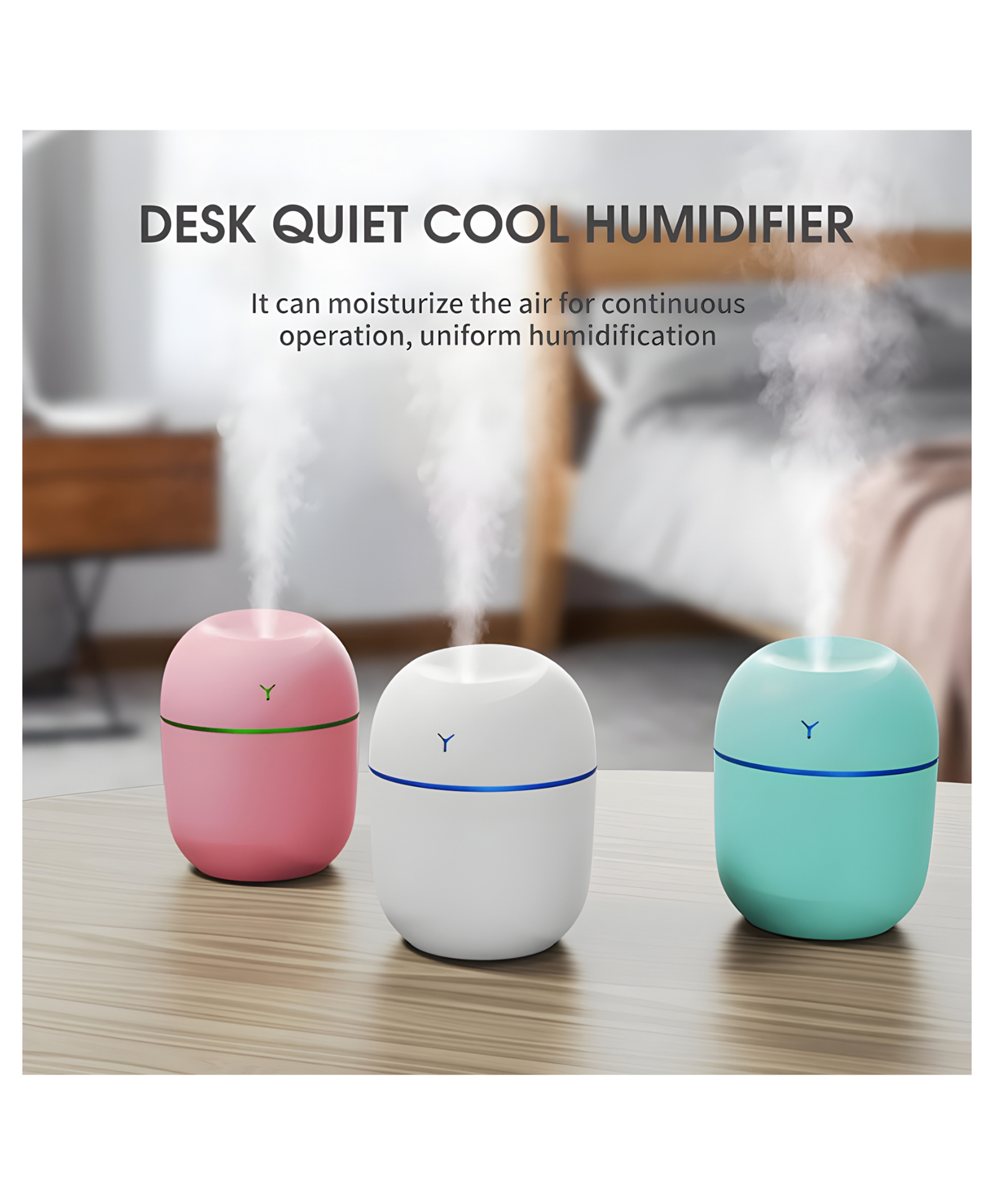 COZY VIBES 220mL Mist Humidifier with Night Light Portable Desk Quiet Cool USB Humidifier Waterless Auto-Off Humidifier for Home Travel Office Bedroom - PACK OF 1 - COLOR MAY VARY-image-38